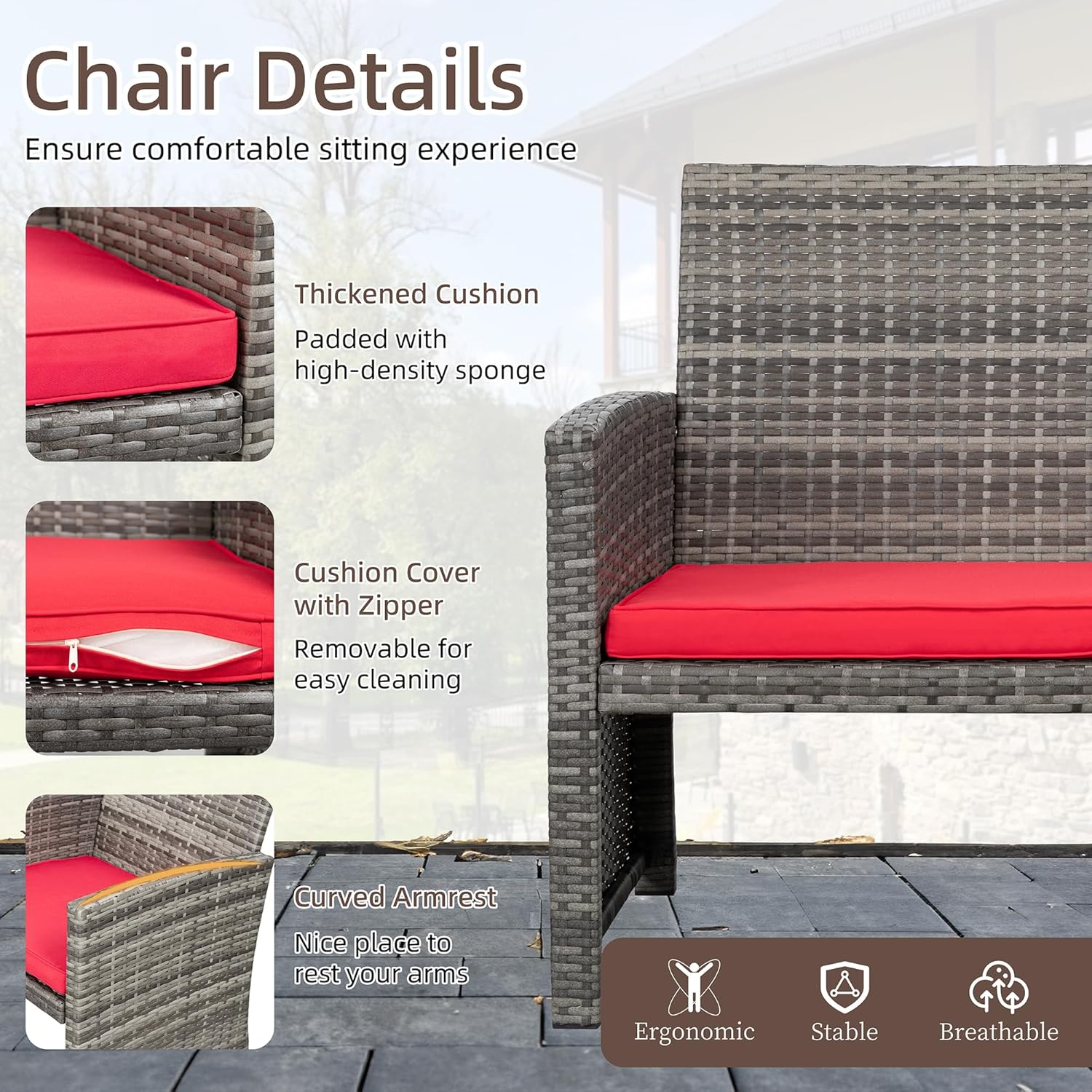 Ensemble de meubles de jardin en rotin Shintenchi 4 pièces, ensemble de conversation en osier