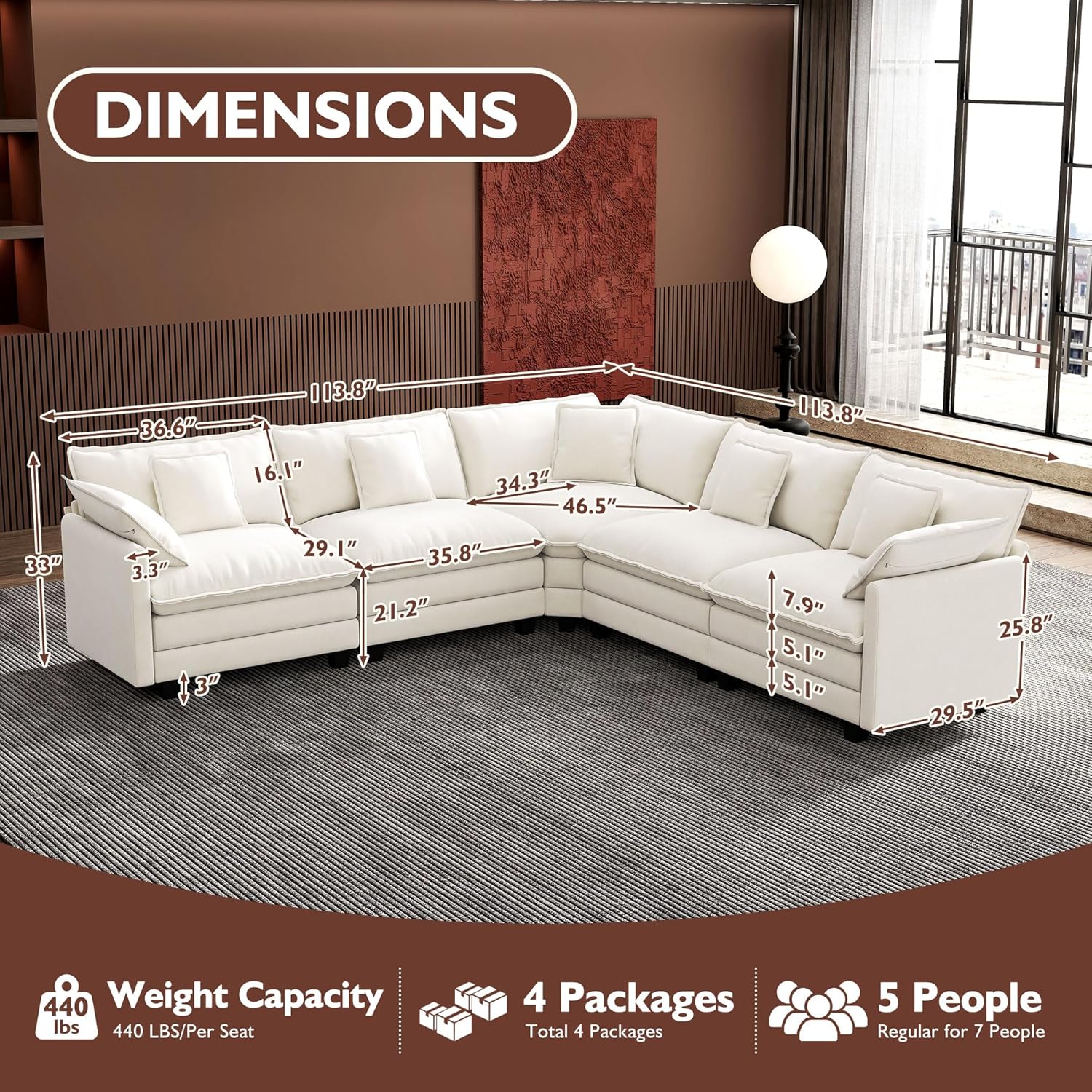 Canapé modulaire moderne en forme de U de 146 pouces d'ihanherry