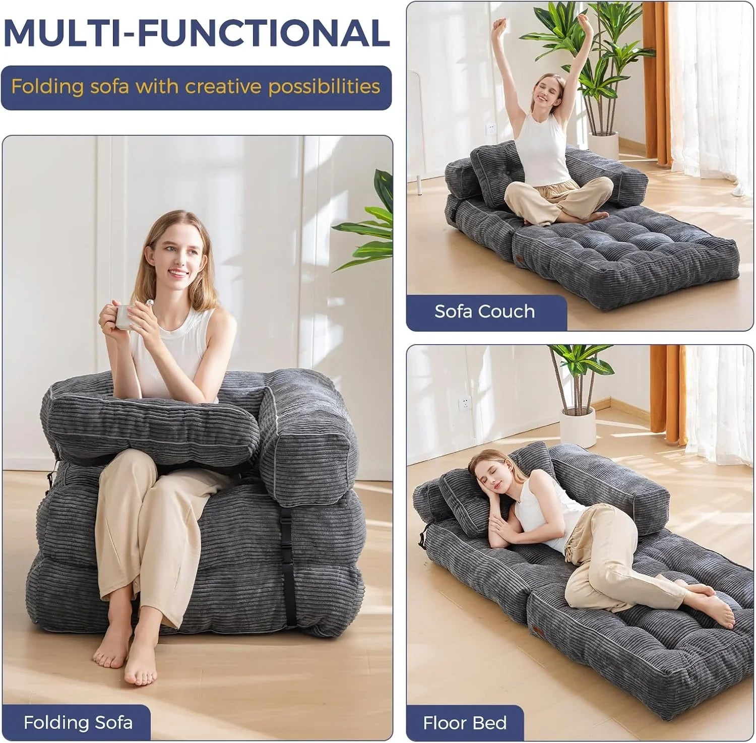 Canapé-lit pliant, canapé-lit convertible en L avec accoudoirs et oreillers