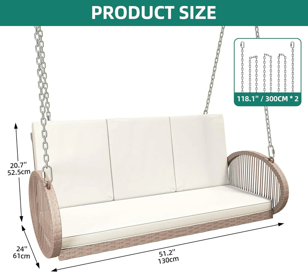 YITAHOME Balancelle suspendue pour porche, 3 places, banc d'extérieur en osier