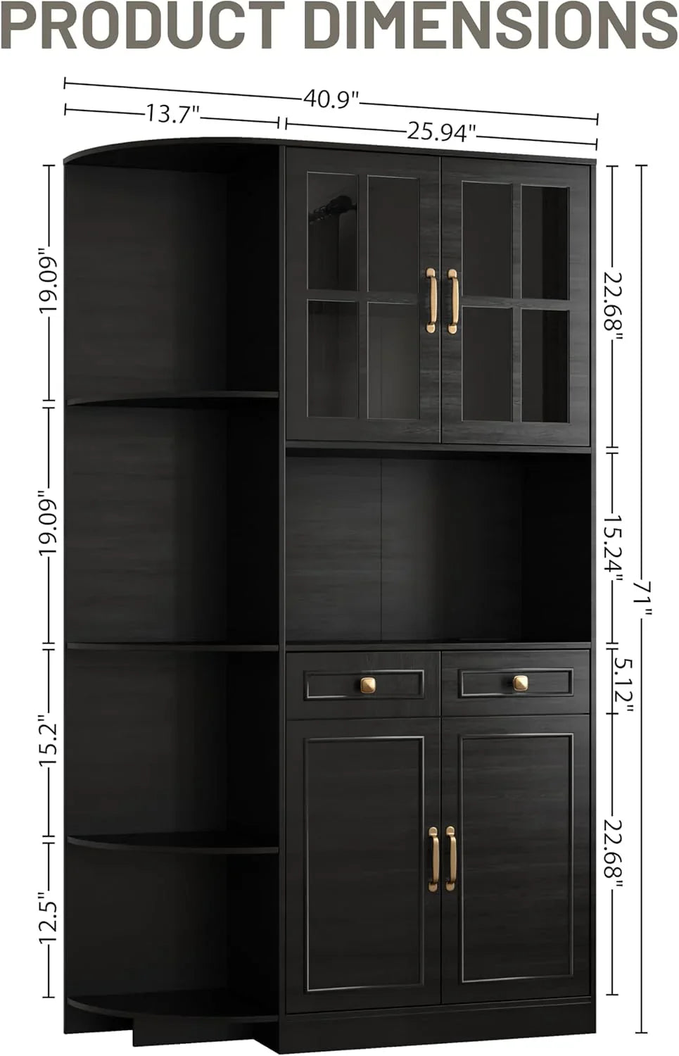 Armoire de garde-manger de 180 cm de haut avec portes vitrées