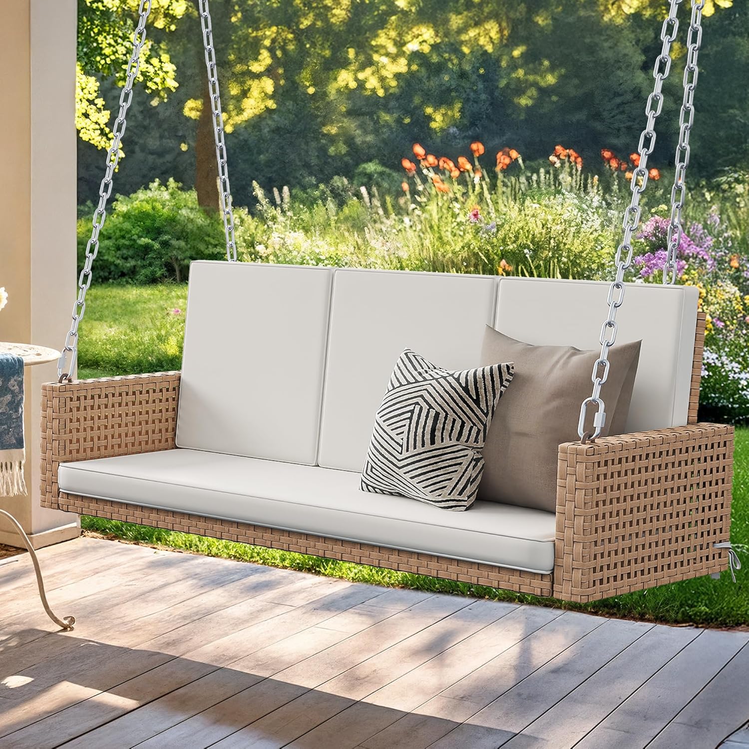 YITAHOME Balancelle suspendue pour porche, 3 places, banc d'extérieur en osier