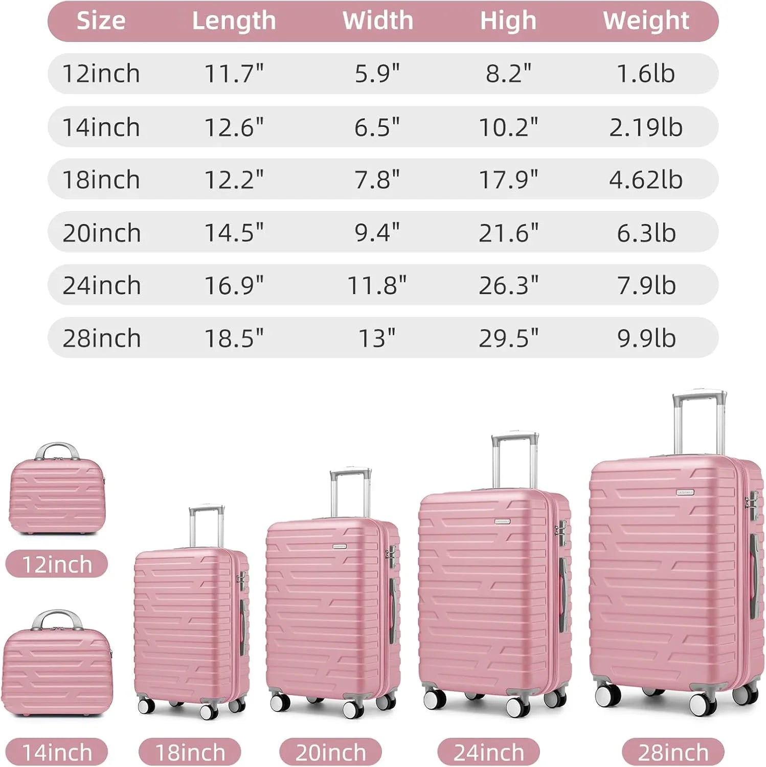 Ensemble de bagages à main légers et extensibles à coque rigide de 6 pièces