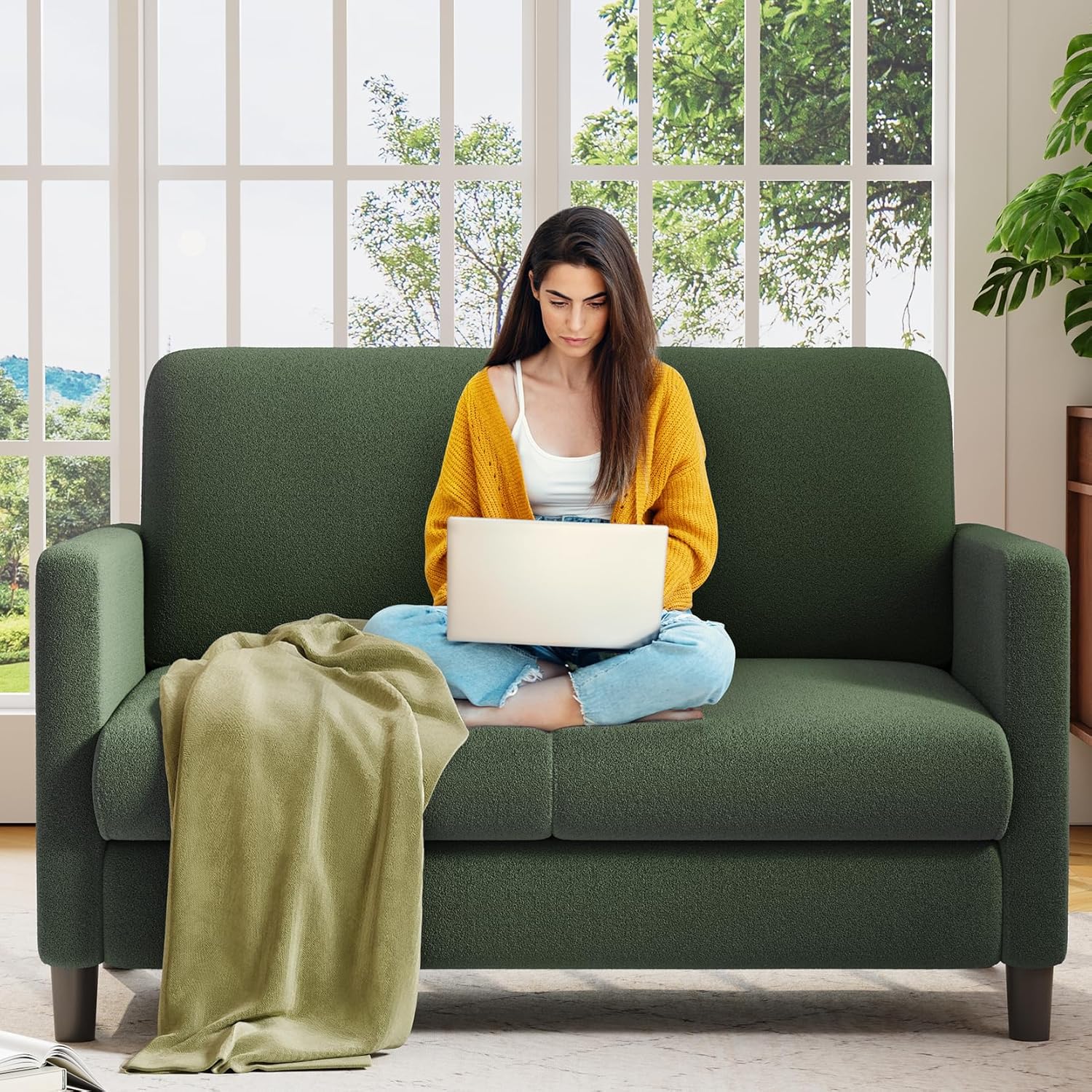 Causeuse de 51 pouces, causeuse confortable en velours côtelé