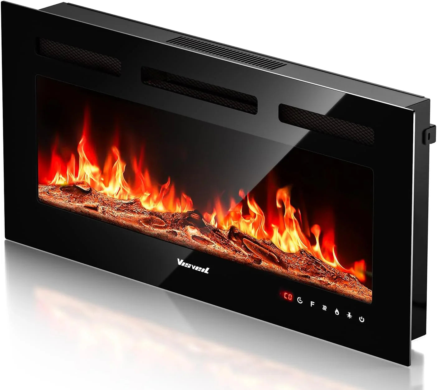 Cheminée électrique murale 60 pouces, avec inserts de minuterie, support TV, écran tactile et flammes réalistes, jeu de bûches, flammes cristallines de 750 à 1500 W, télécommande pour salon
