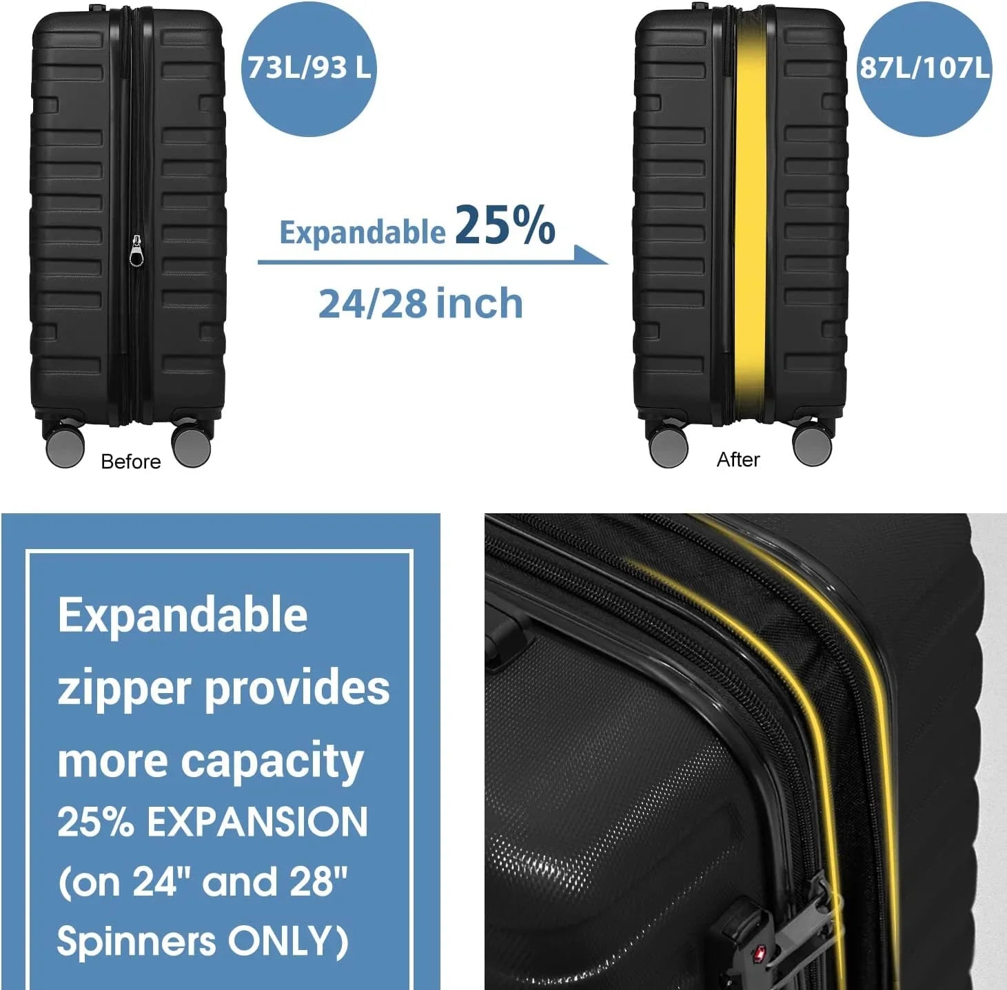 Ensemble de bagages à main légers et extensibles à coque rigide de 6 pièces