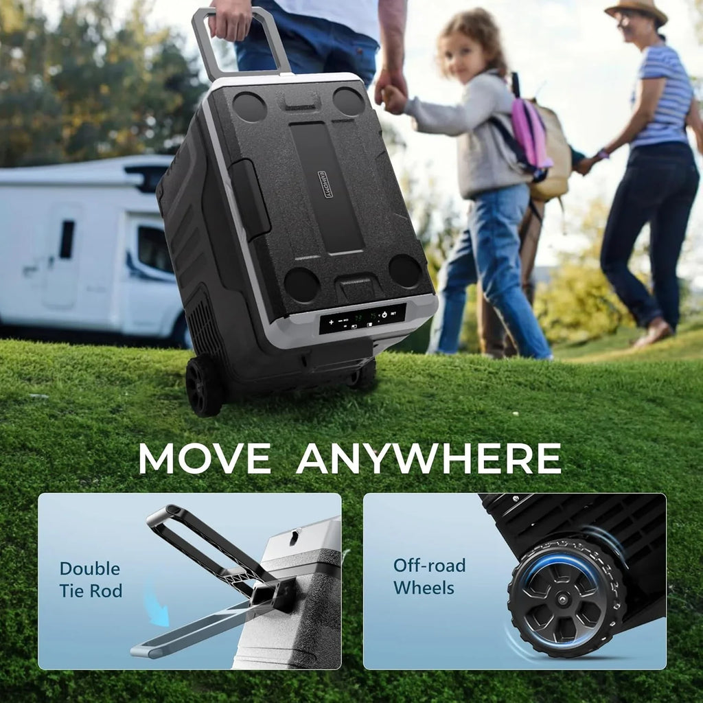 Réfrigérateur EUHOMY 12V, 53 qt (50 litres) Congélateur électrique Congélateur portable 12V Congélateur avec roulettes et 2 paniers