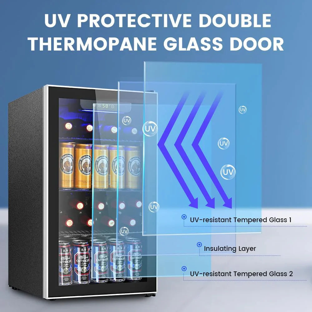 Mini-réfrigérateur 130 canettes, 3,2 pi³, pour boissons, sodas, vin, bière, température réglable pour le bureau et la maison.