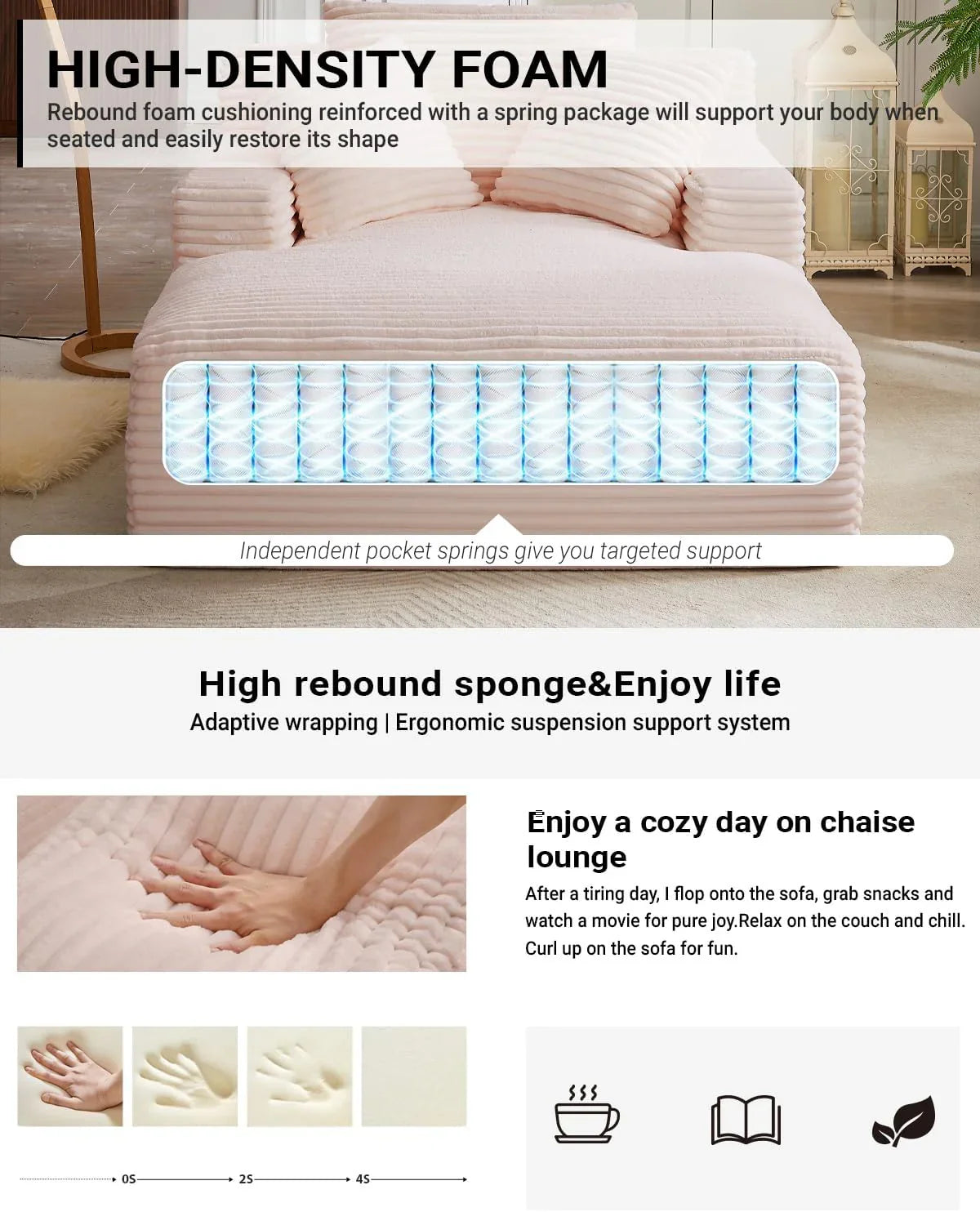 Fauteuil inclinable d'intérieur de 50 pouces, canapé-lit surdimensionné en velours côtelé, fauteuil de lecture à couchage profond, canapé nuage, canapé de salon