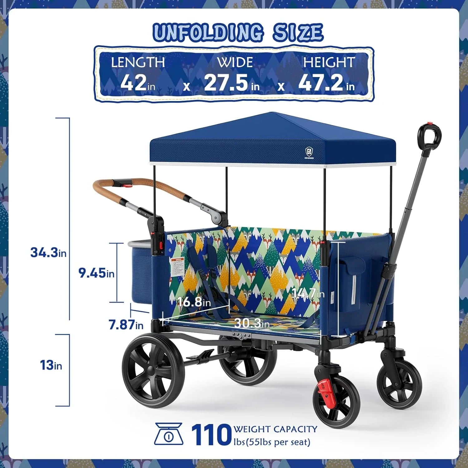 Poussette de voyage à fermeture éclair latérale EVER ADVANCED, poussette push-pull,