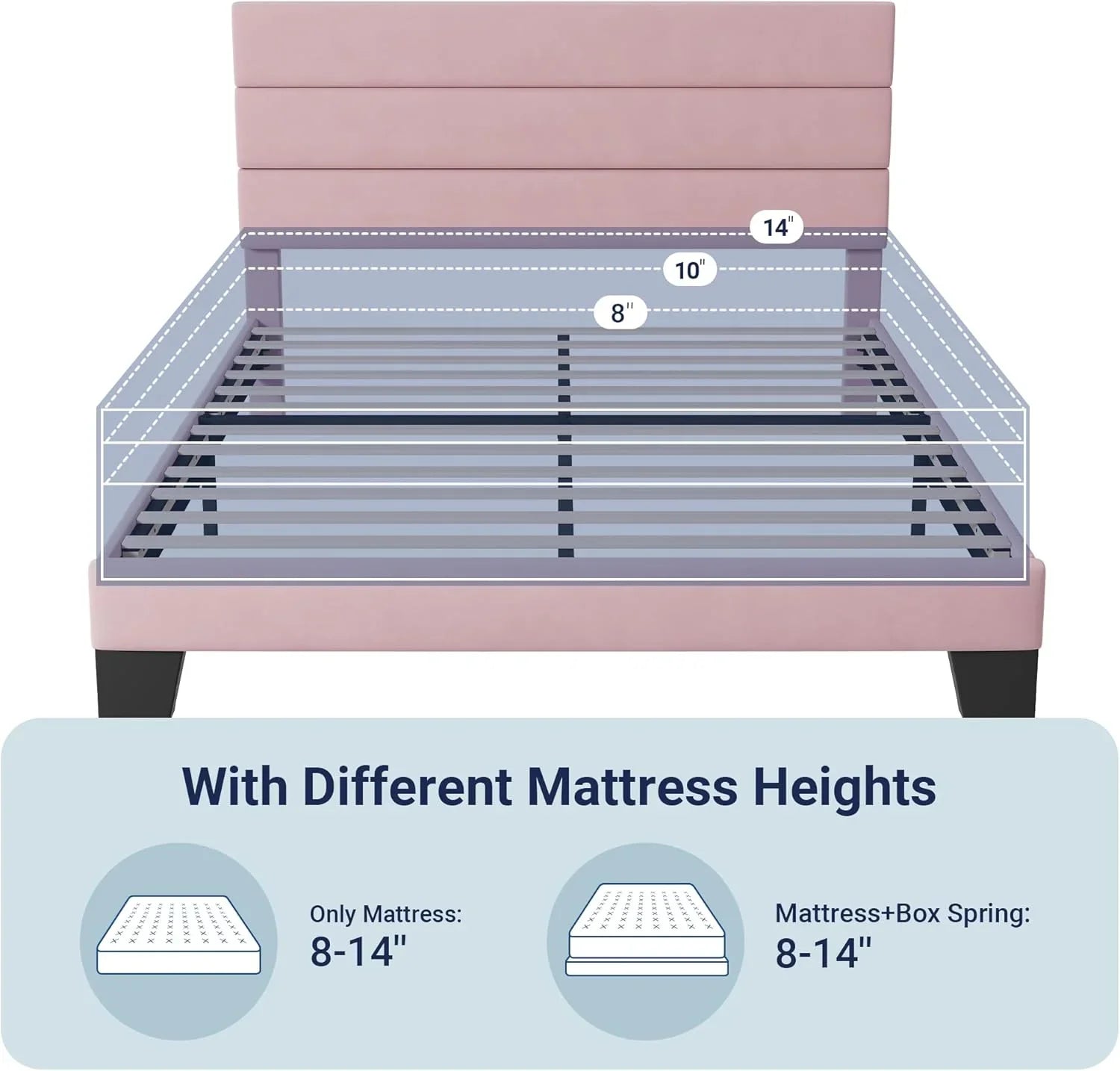 Cadre de lit plateforme Allewie Queen Size avec tête de lit rembourrée en tissu et support à lattes en bois, sommier entièrement rembourré (pas besoin de sommier)