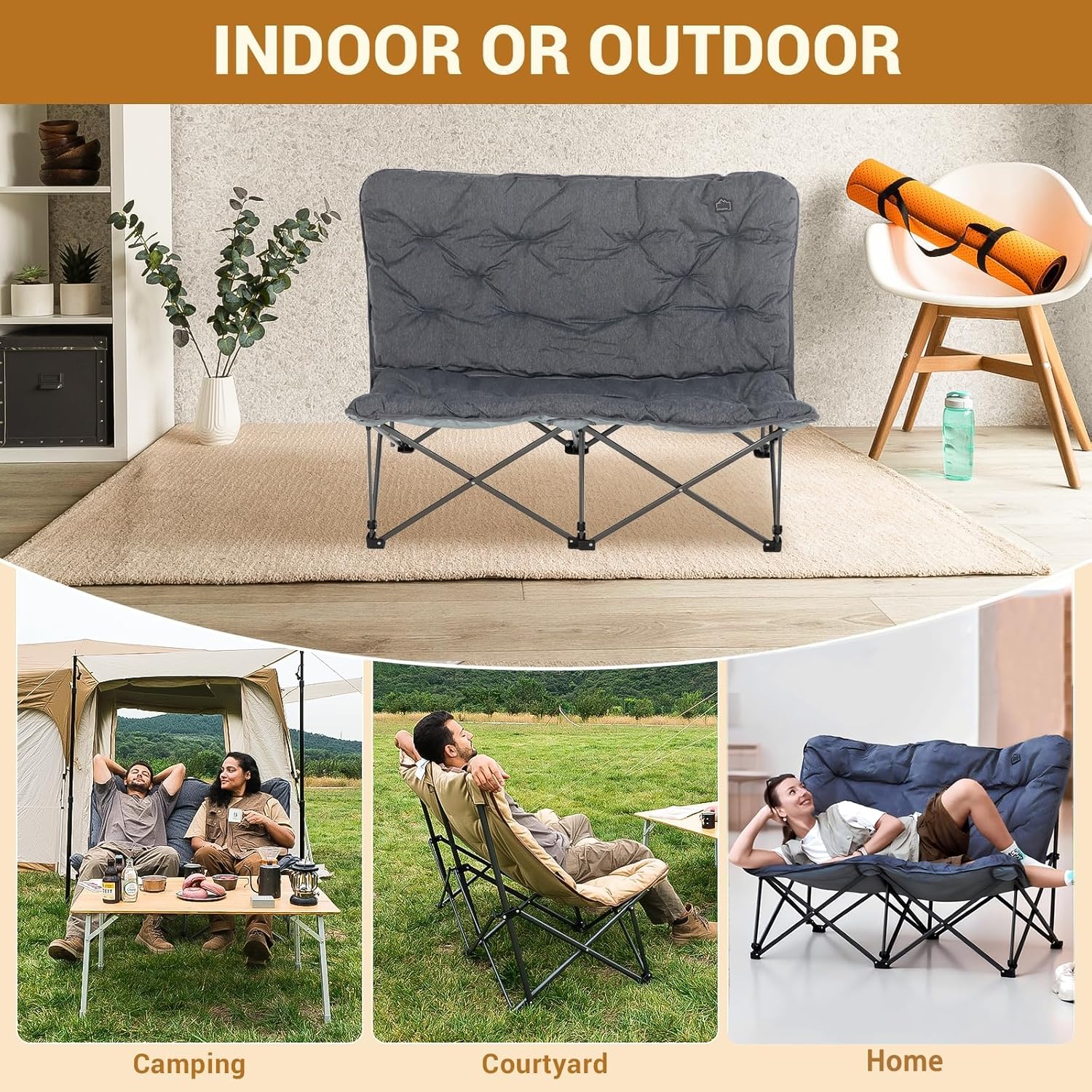 Chaise papillon, chaise de camping extra large, épaisse et confortable, chaise pliante portable, siège robuste de 400 lb