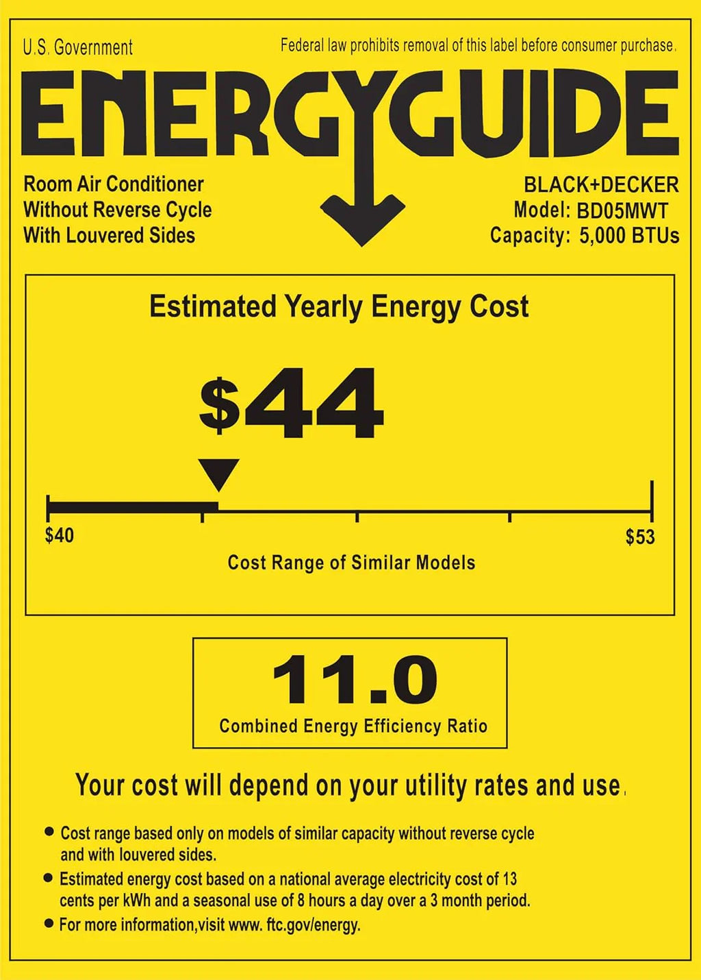 Climatiseur de fenêtre BLACK+DECKER 5000 BTU, refroidit jusqu'à 150 pi2.