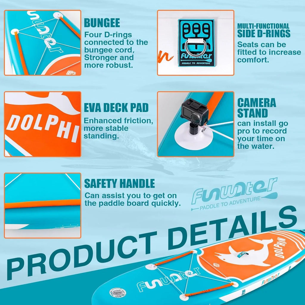 Planche de stand up paddle gonflable FunWater avec accessoires de pagaie SUP haut de gamme, pont EVA antidérapant, pagaie 11'/10'6'
