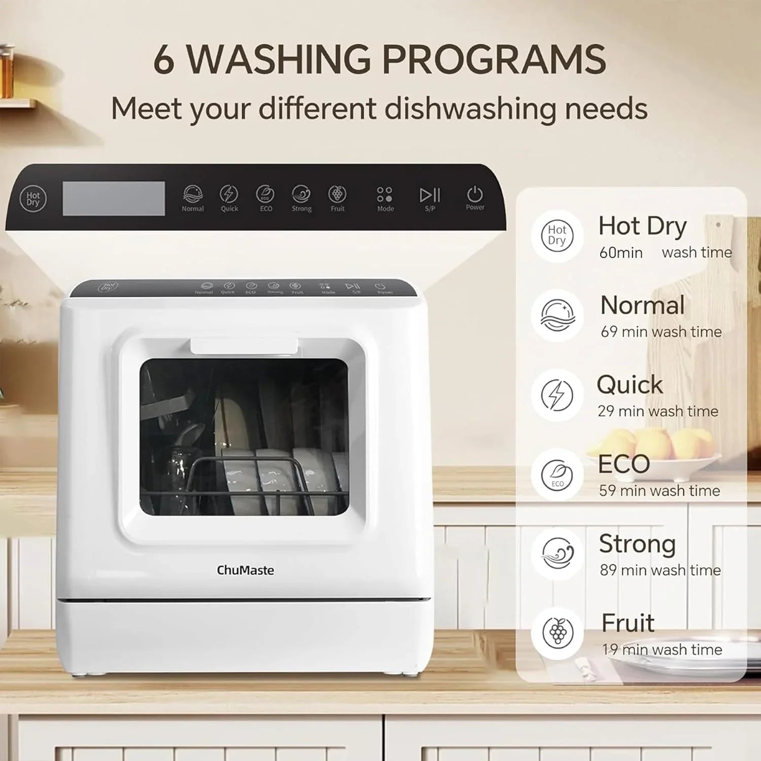 Mini lave-vaisselle de comptoir. Compact avec fonction séchage. Double bras gicleurs. Lave-vaisselle de comptoir portable.