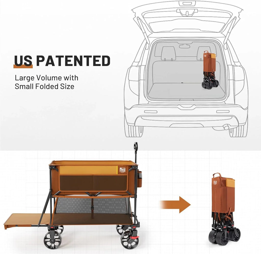 Chariot pliable à deux étages de grande capacité de 400 L avec freins, chariot extra-long de 54 pouces, chariot pliable robuste de 450 livres