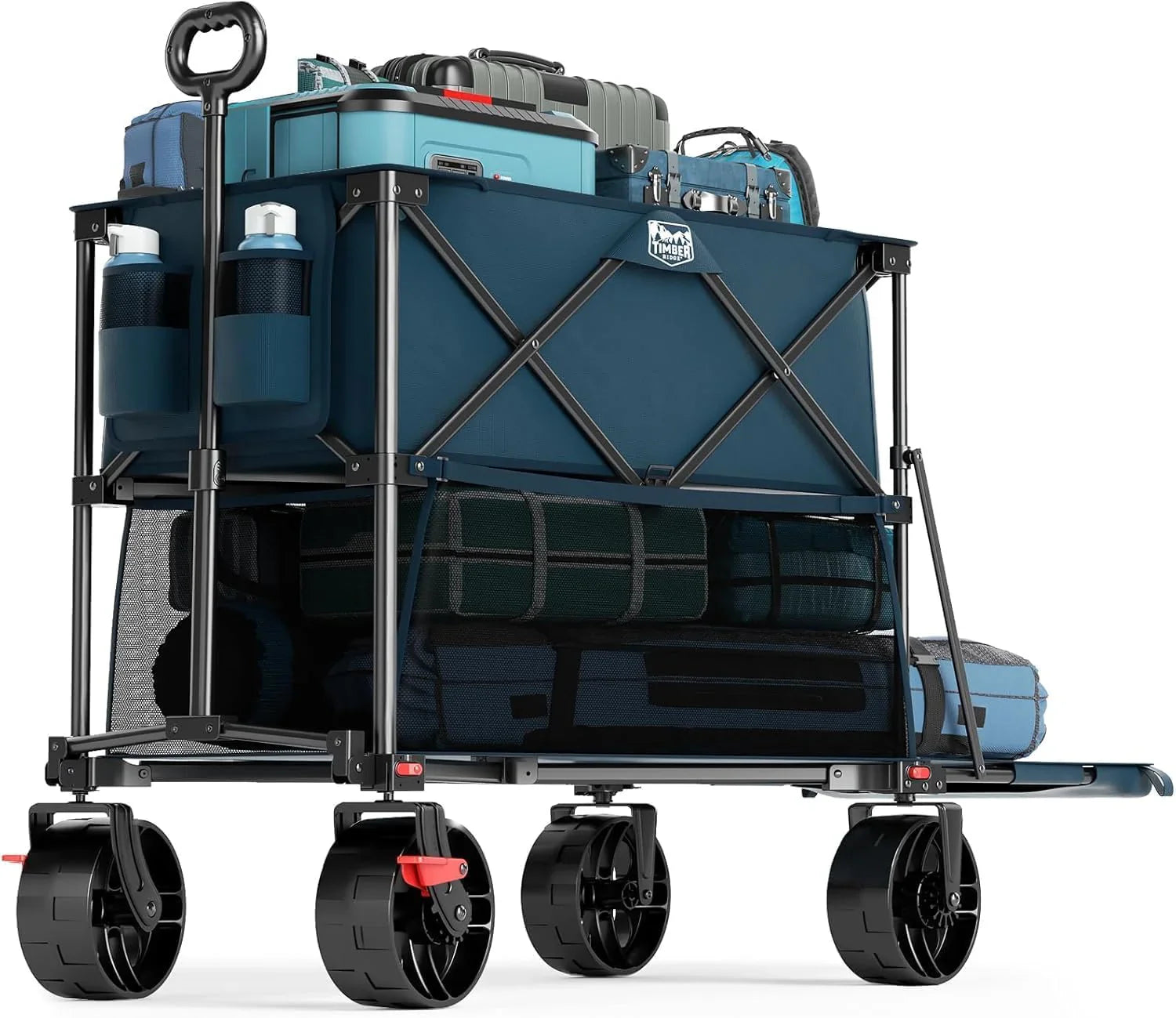 Chariot pliable à deux étages de grande capacité de 400 L avec freins, chariot extra-long de 54 pouces, chariot pliable robuste de 450 livres