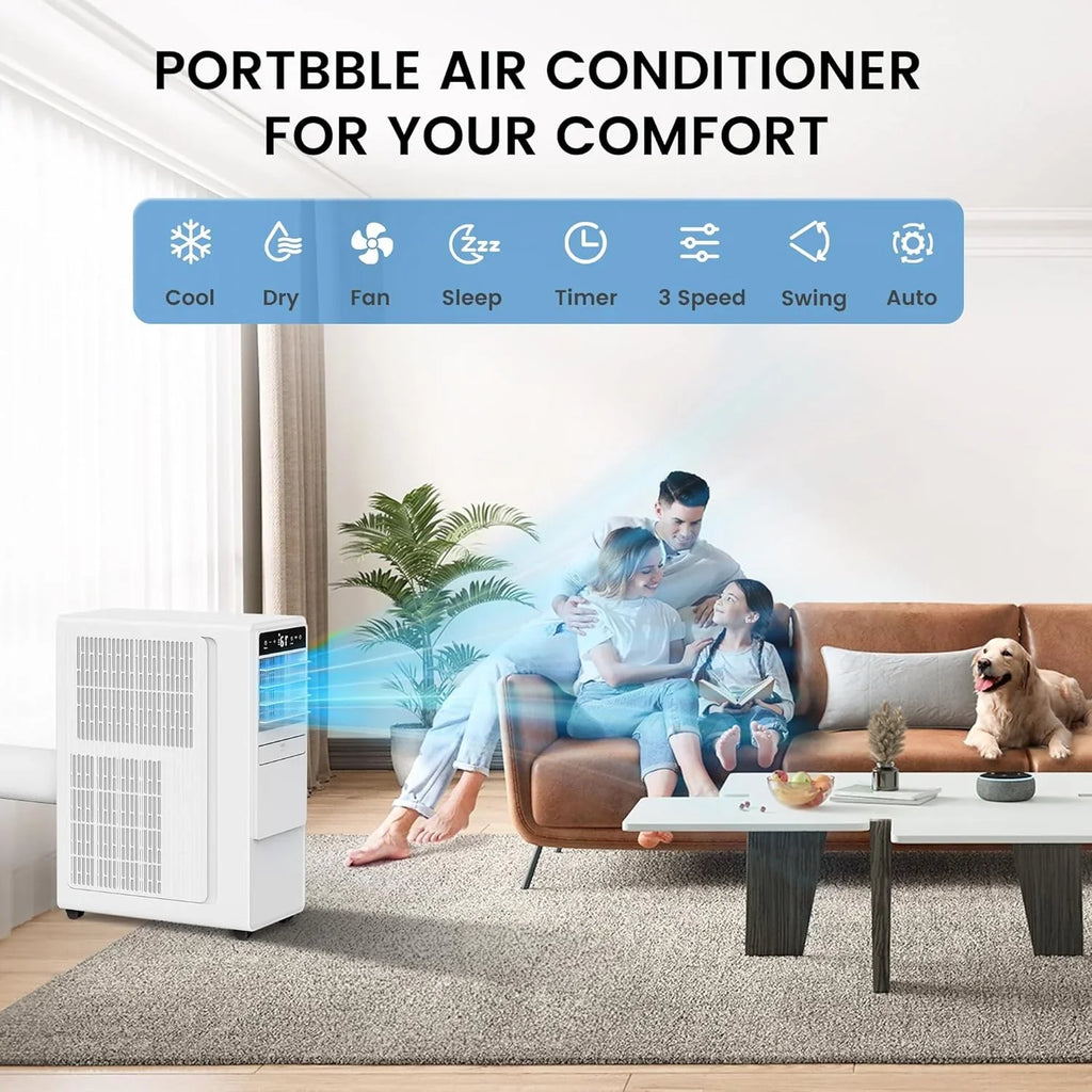 Climatiseur portatif 3 en 1 de 12 000 BTU pour pièces jusqu'à 500 pi². Climatiseur portatif autonome silencieux