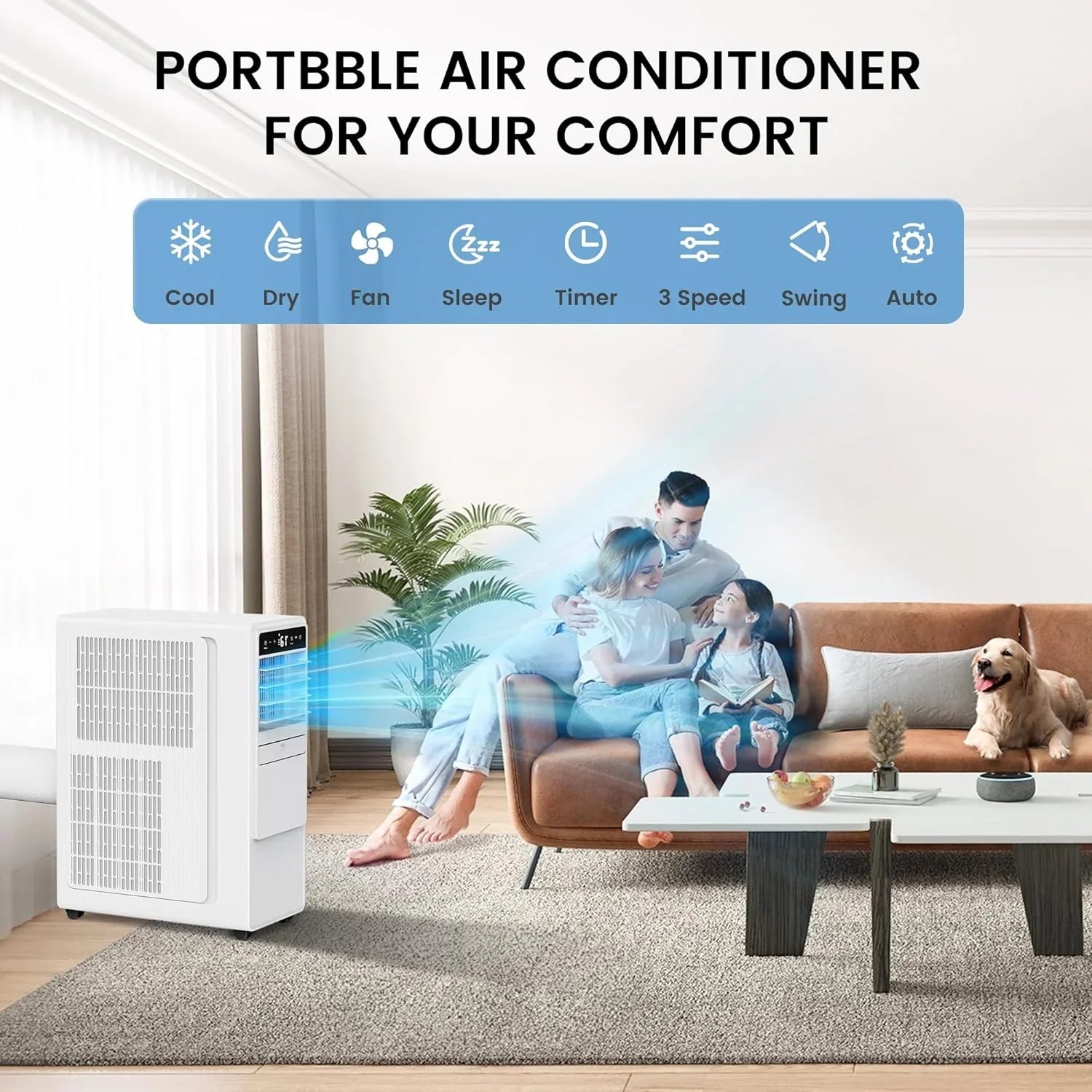 Climatiseur portatif 3 en 1 de 12 000 BTU pour pièces jusqu'à 500 pi². Climatiseur portatif autonome silencieux