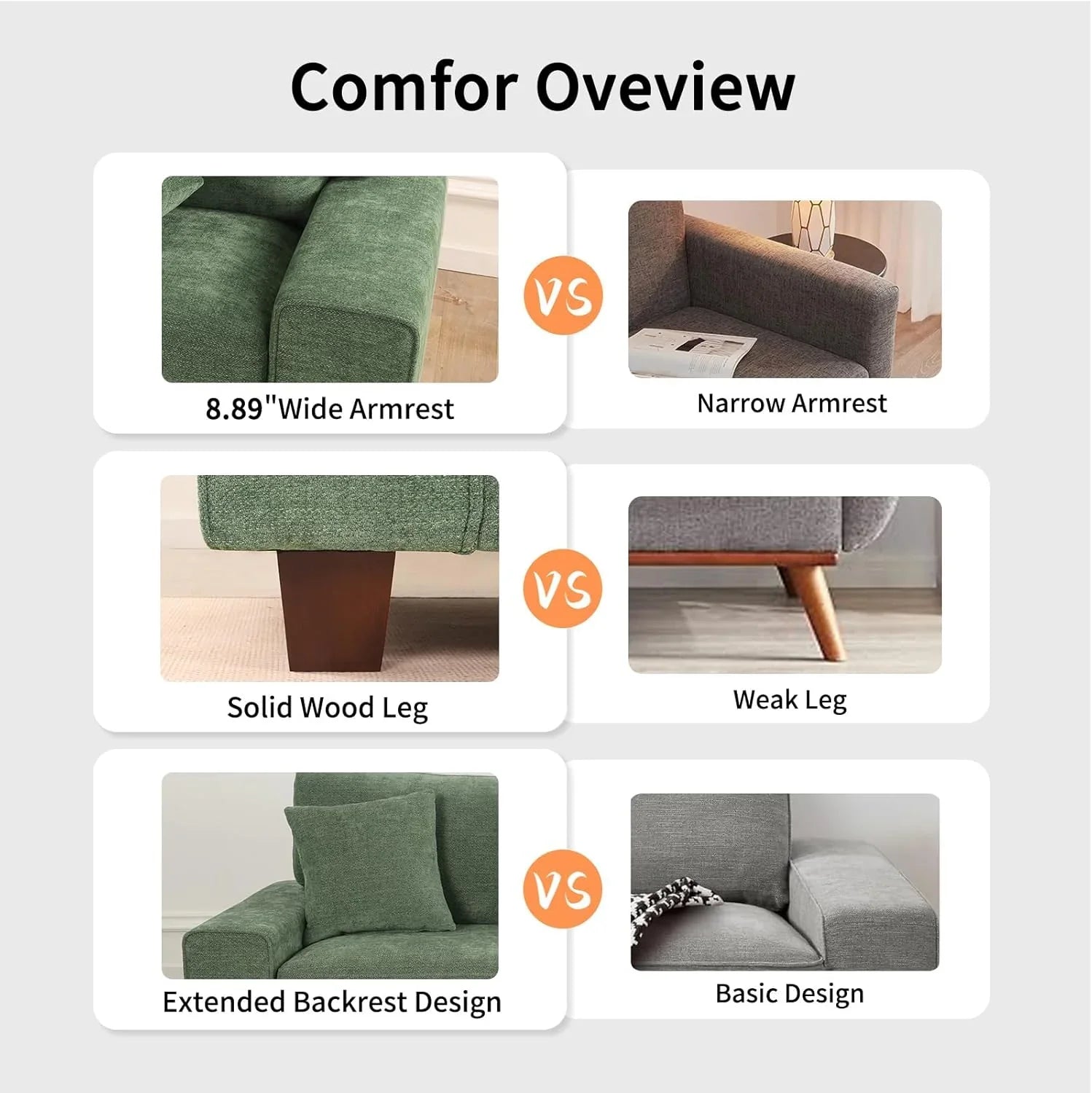 Canapé double de salon DOPEDIO, fauteuil en chenille, amovible, structure en bois massif