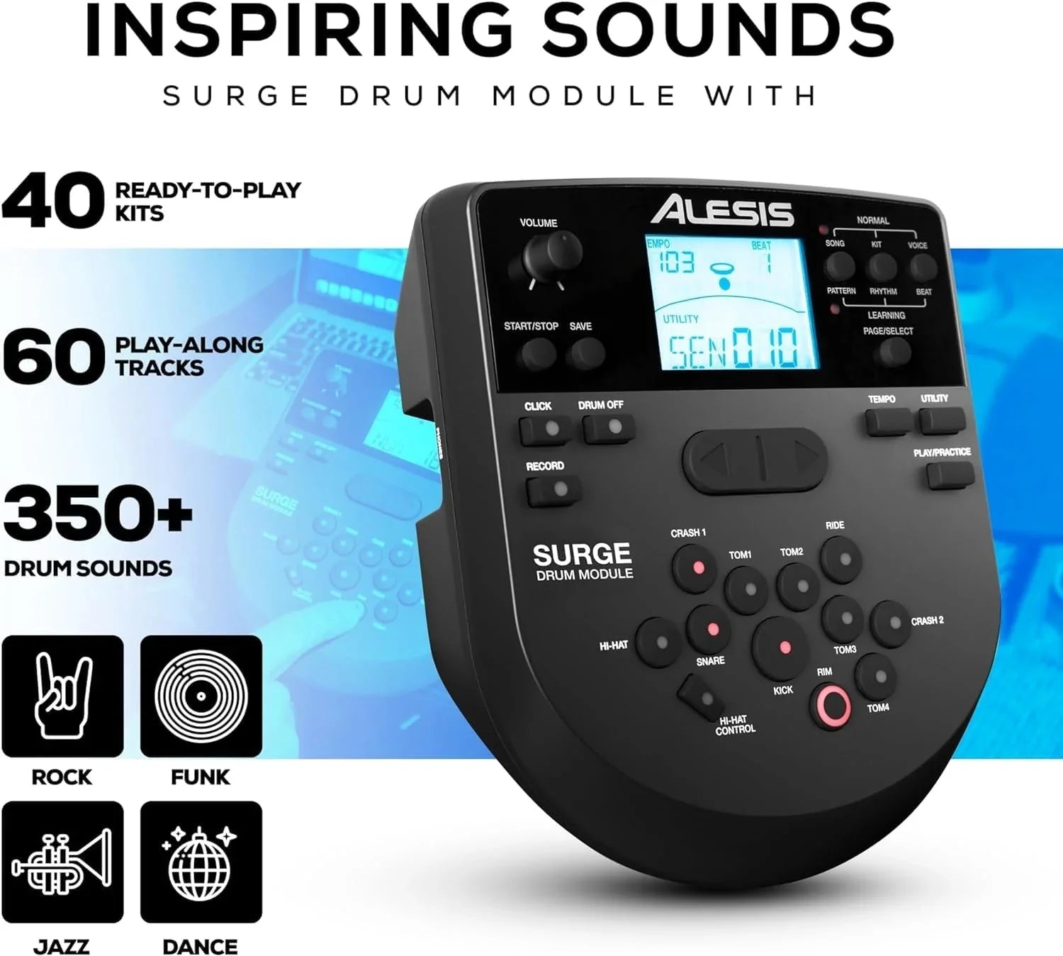 Kit de batterie électrique Alesis Command Mesh SE avec connexion USB et MIDI, 600 sons