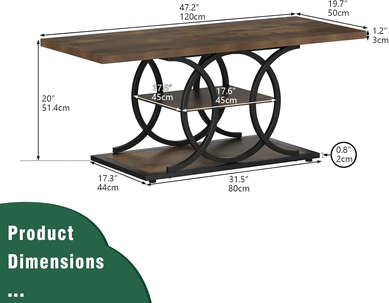Table basse de style campagnard avec rangement GiftGo, style industriel