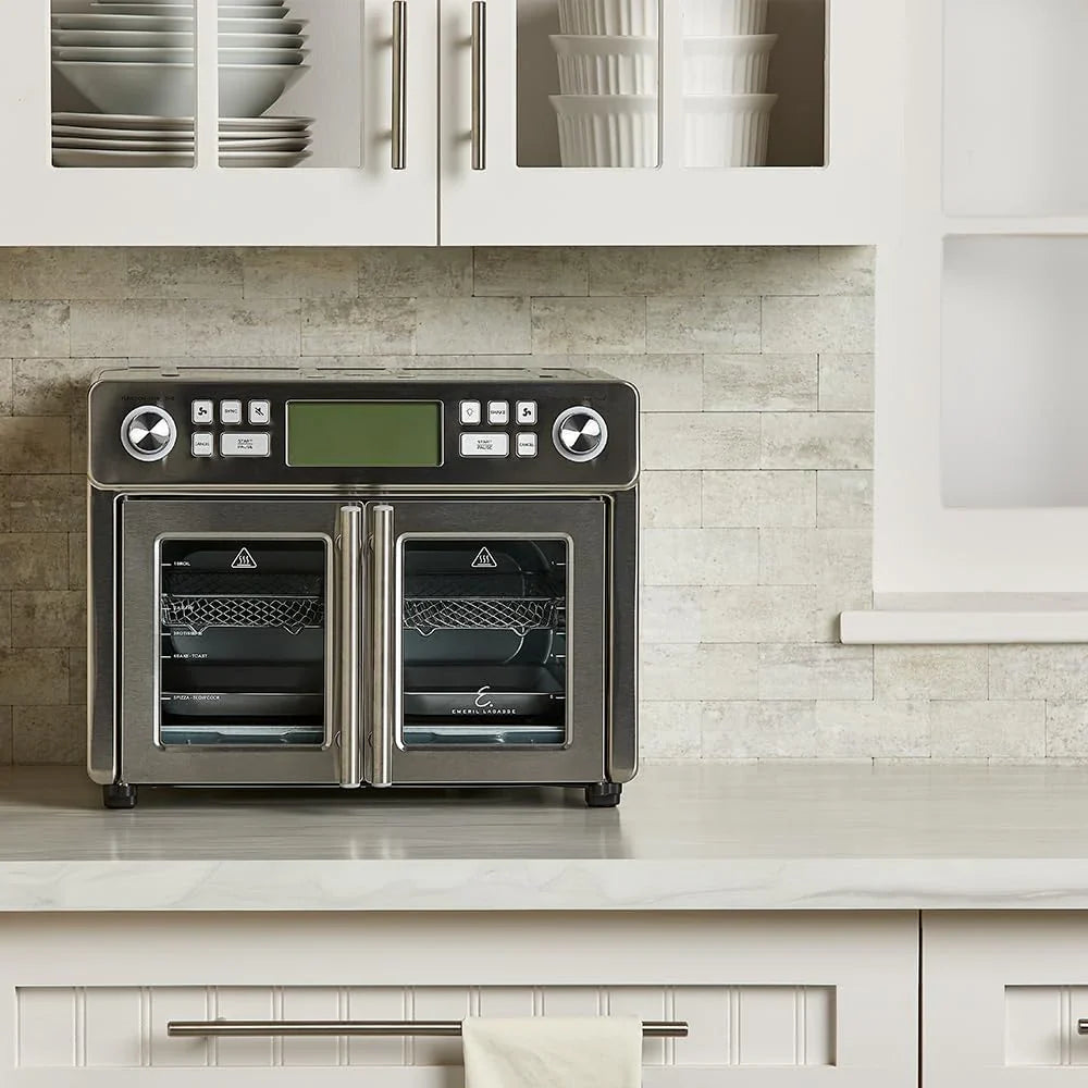 Four combiné à friteuse à air double zone Emeril Lagasse 360° avec portes françaises, capacité de 25 pintes