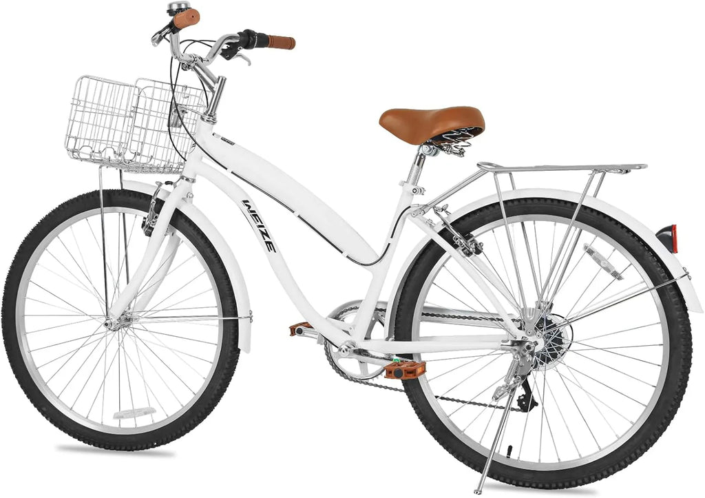 Vélo de plage WEIZE, vélo de ville adulte 26 pouces pour hommes et femmes, 7 vitesses, acier à haute teneur en carbone, garde-boue avant et arrière, vélo de ville confortable