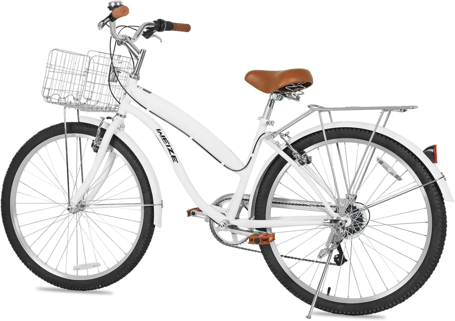 Vélo de plage WEIZE, vélo de ville adulte 26 pouces pour hommes et femmes, 7 vitesses, acier à haute teneur en carbone, garde-boue avant et arrière, vélo de ville confortable