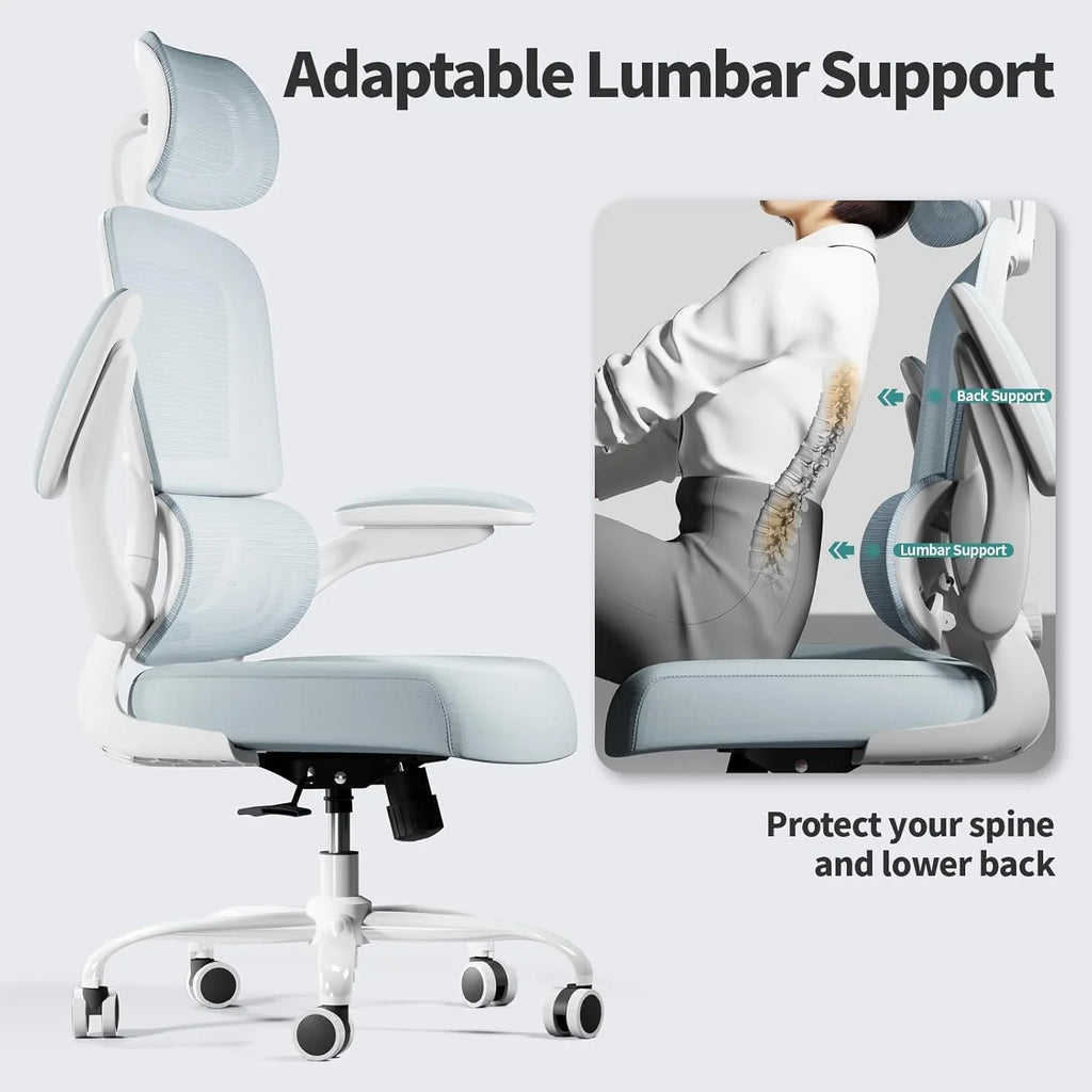 Chaise de bureau ergonomique, chaise de bureau en maille avec roulettes, capacité de charge de 150 kg, chaise de jeu confortable, dossier haut