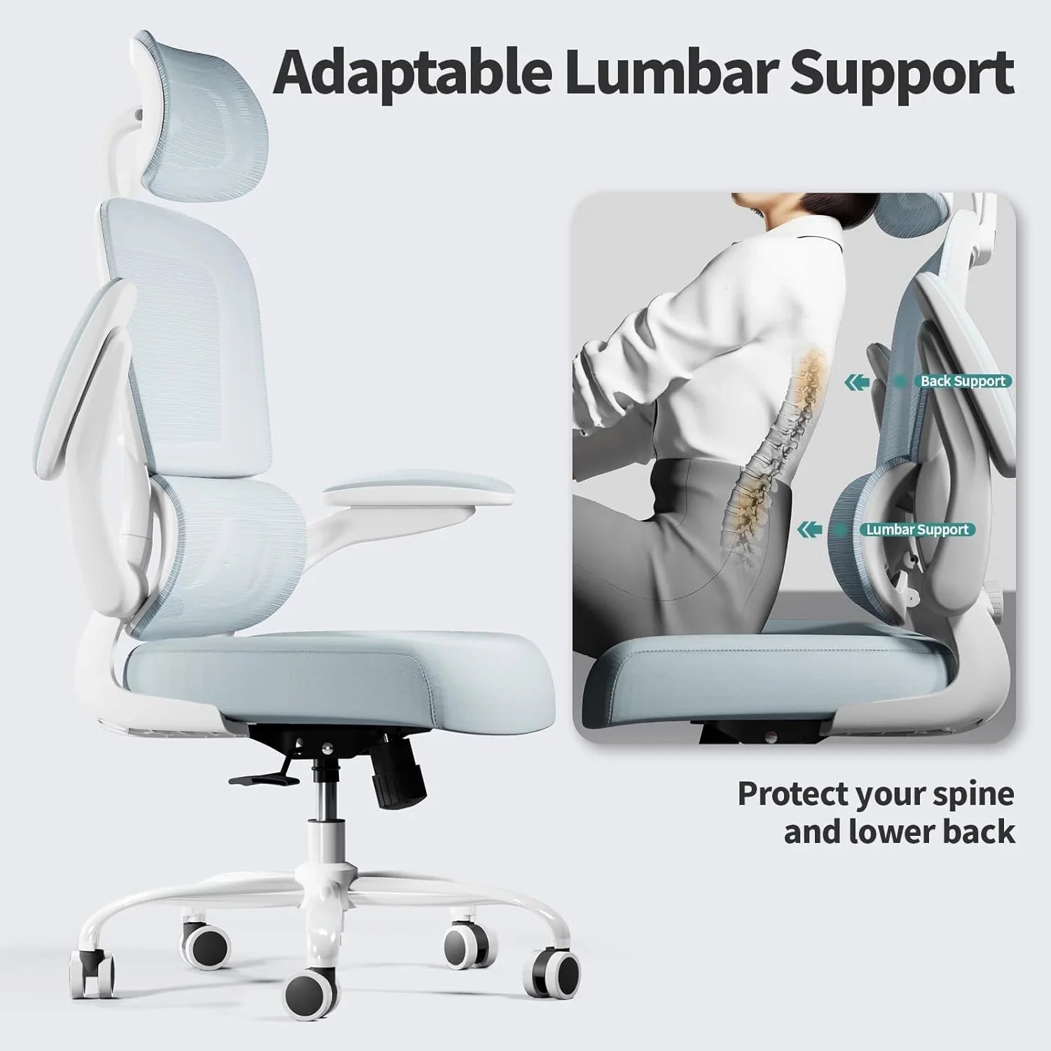 Chaise de bureau ergonomique, chaise de bureau en maille avec roulettes, capacité de charge de 150 kg, chaise de jeu confortable, dossier haut