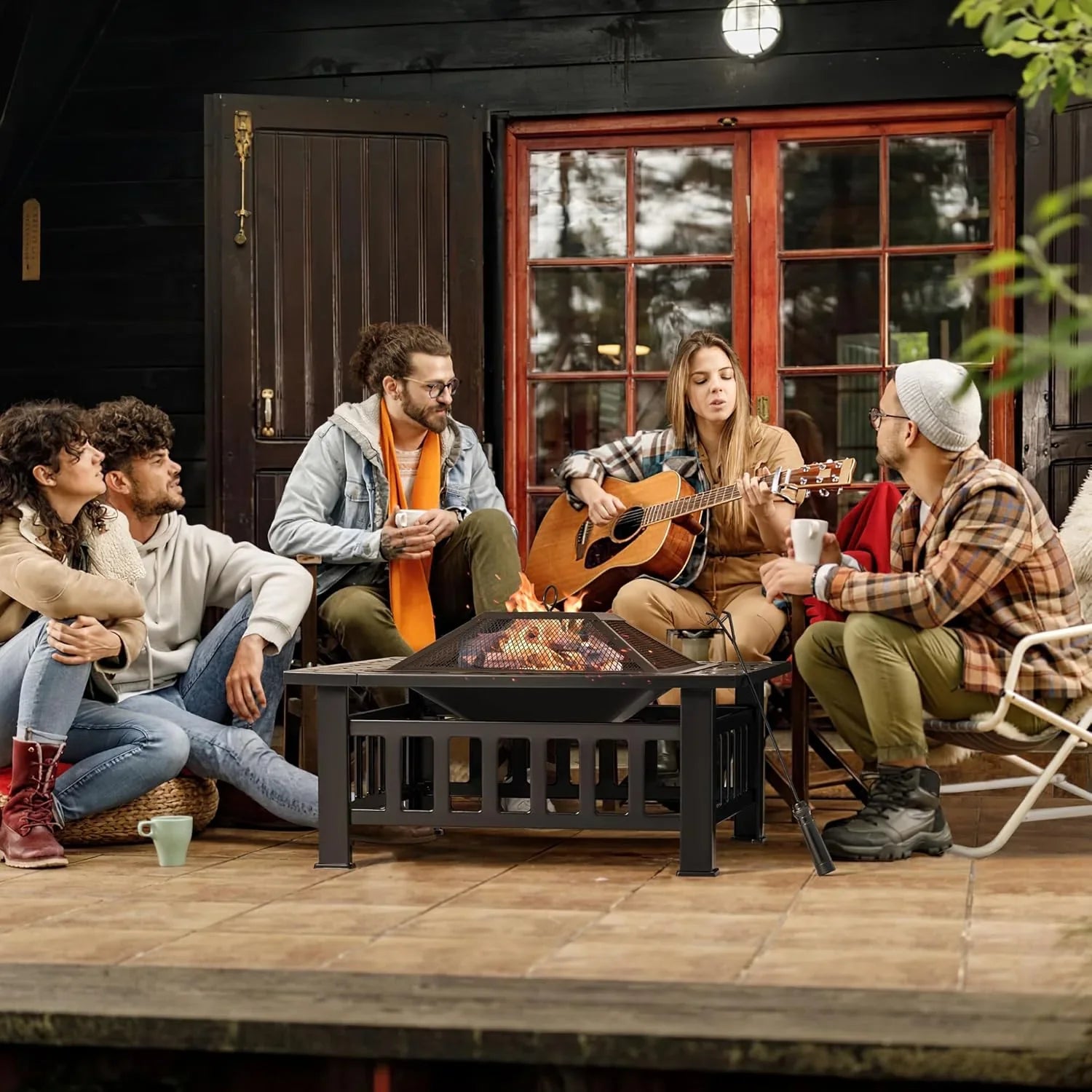 Foyer d'extérieur Devoko, table de foyer de 32 pouces, foyers d'extérieur en métal avec housse étanche pour terrasse extérieure et camping
