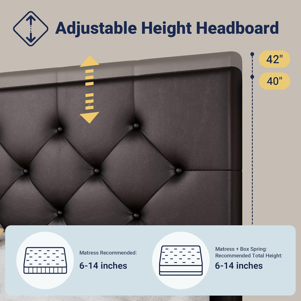 Cadre de lit plateforme Allewie rembourré Queen Size avec 4 tiroirs de rangement et tête de lit, capitonné à boutons à coutures carrées, sommier à lattes en bois, pas besoin de sommier.