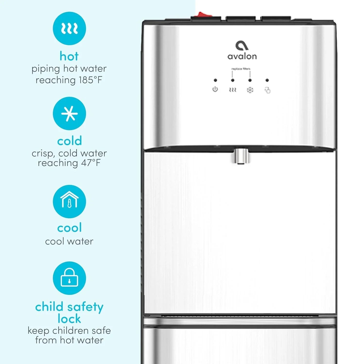 Fontaine à eau Avalon A3F à chargement par le bas avec BioGuard, 3 réglages de température et filtration UL