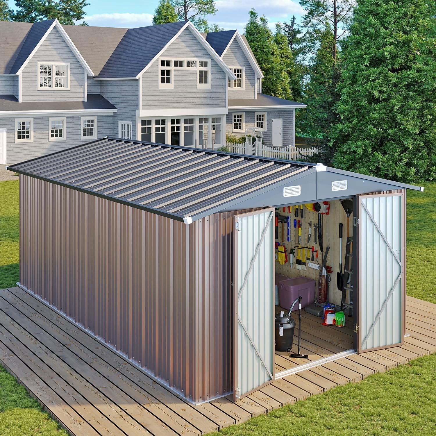 Abri de jardin extérieur Aoxun 6,2 x 4 pieds, abri de jardin en métal avec porte verrouillable et toit en pente, abri à outils, abri à vélos