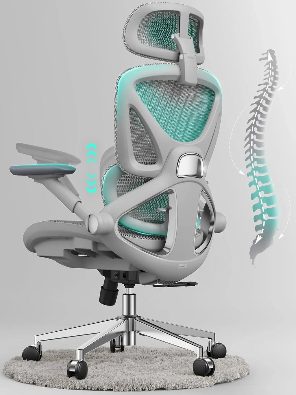 Chaise de bureau ergonomique en maille avec dossier haut réglable lombaire, capacité de charge de 400 lb