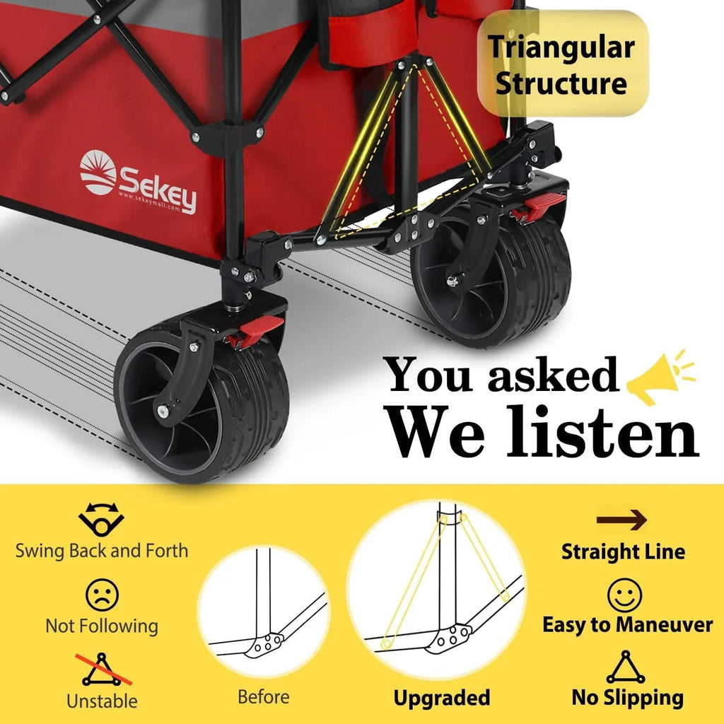 Chariot de voyage pliable Sekey de 122 cm de long, capacité de charge de 200 kg, chariot de jardin polyvalent et robuste de 300 litres.