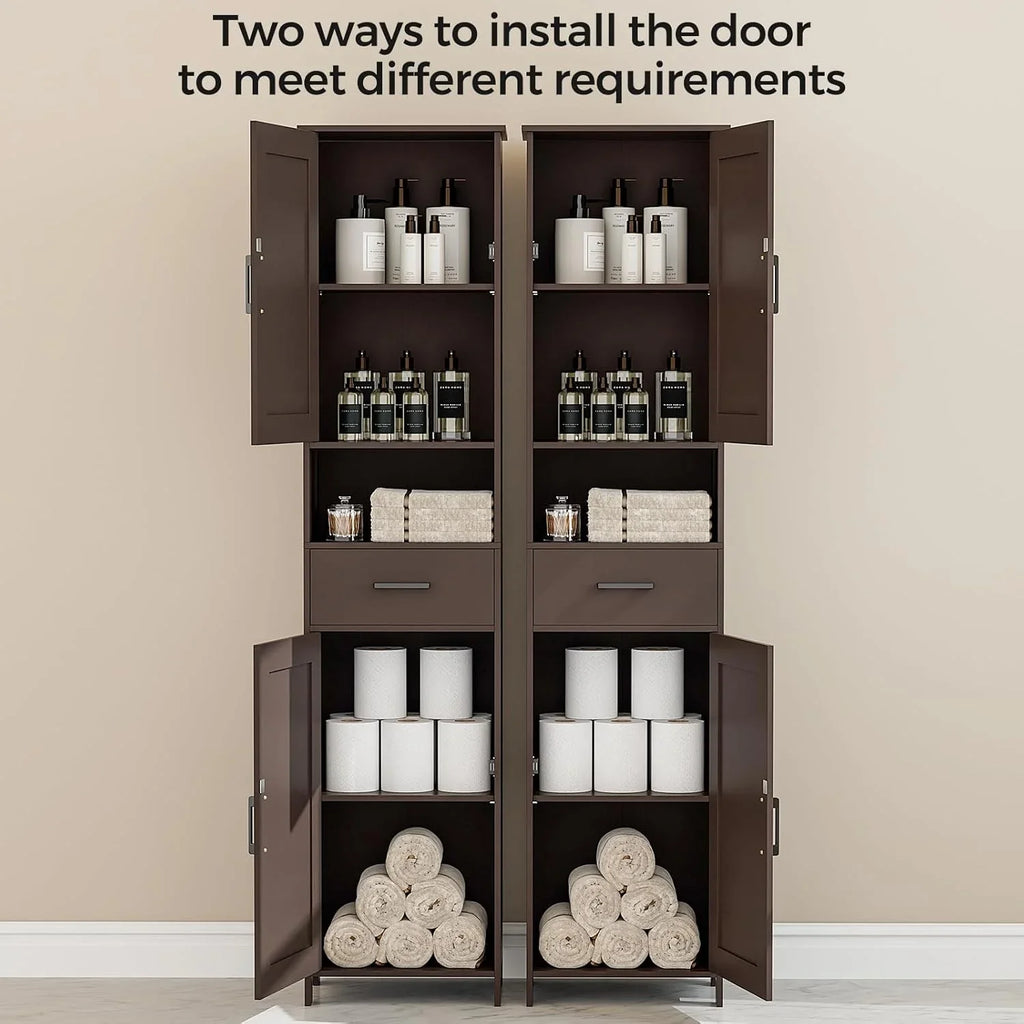 Meuble de rangement de salle de bain Homhedy de 67 po de hauteur avec 2 portes de grange et 1 tiroir