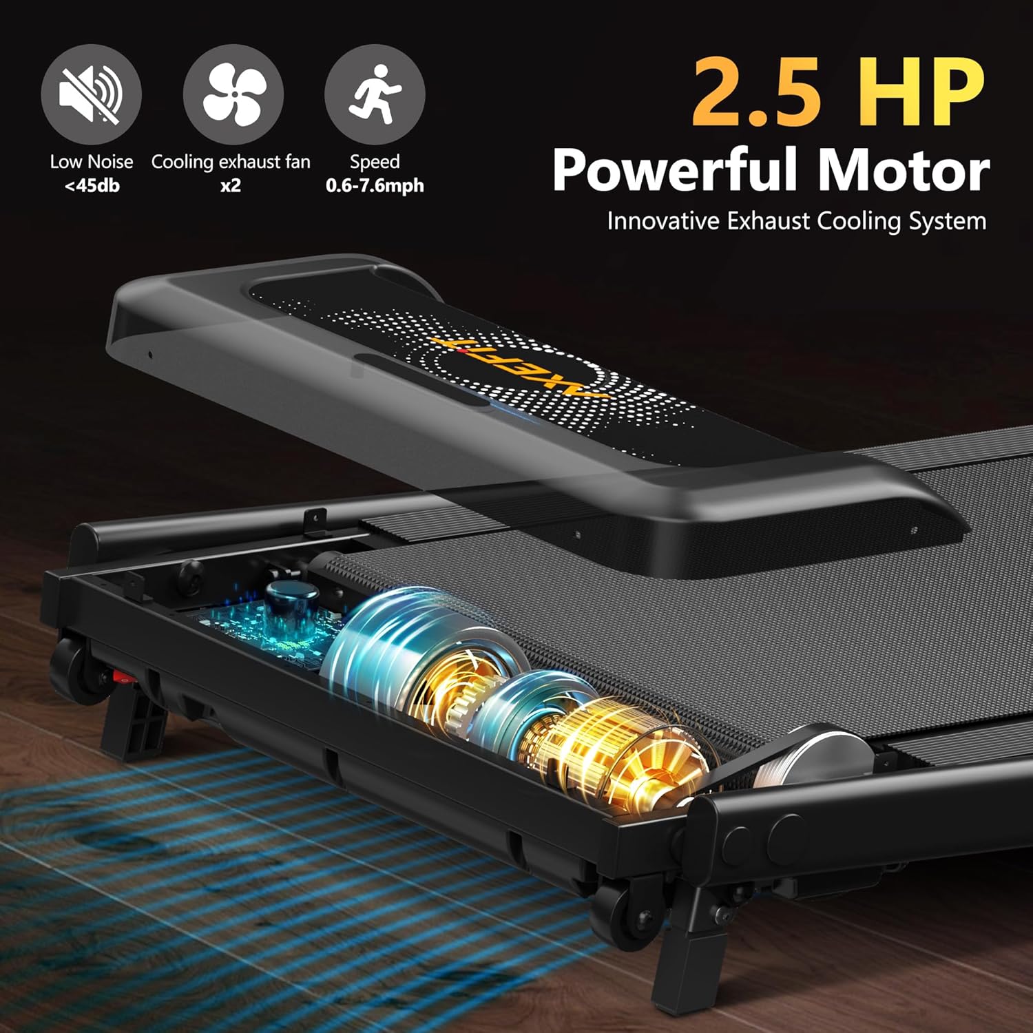 Tapis roulant portable 2,5 CV avec tapis de marche incliné, panneau et télécommande, tapis roulant 4 en 1, capacité de 120 kg