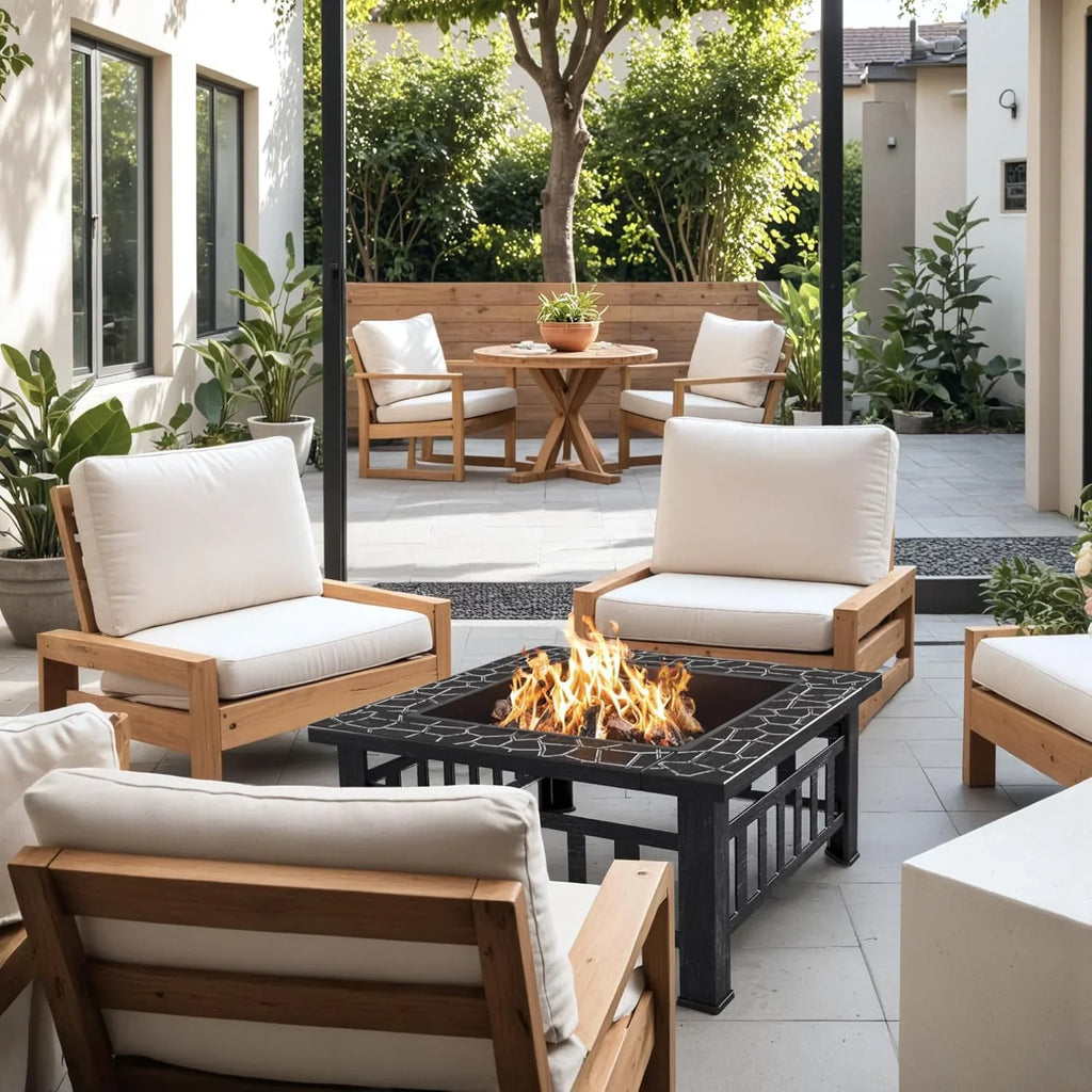 Foyer d'extérieur Devoko, table de foyer de 32 pouces, foyers d'extérieur en métal avec housse étanche pour terrasse extérieure et camping