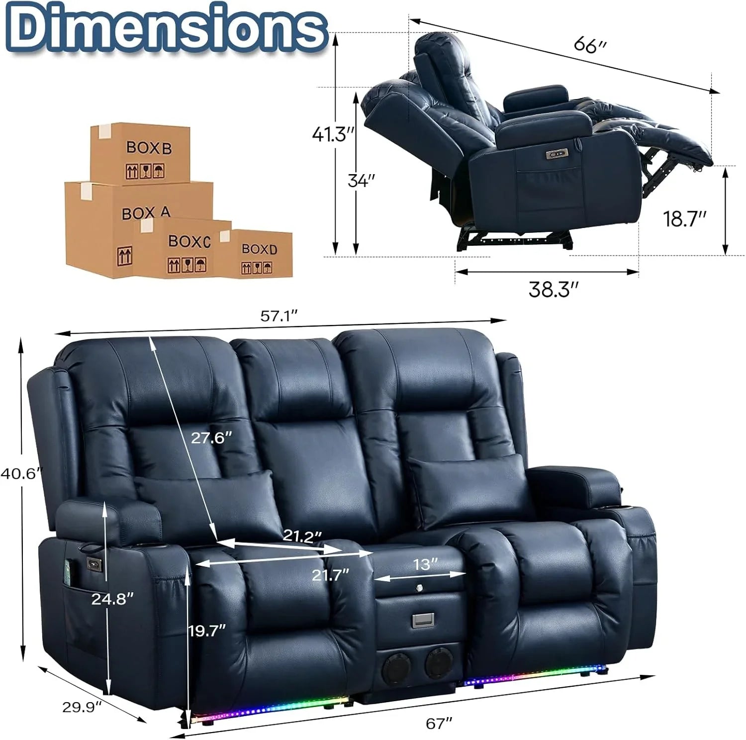 Canapé inclinable électrique TUNYI avec fonctions massage et chauffage, siège home cinéma avec console, canapé inclinable électrique pour camping-car
