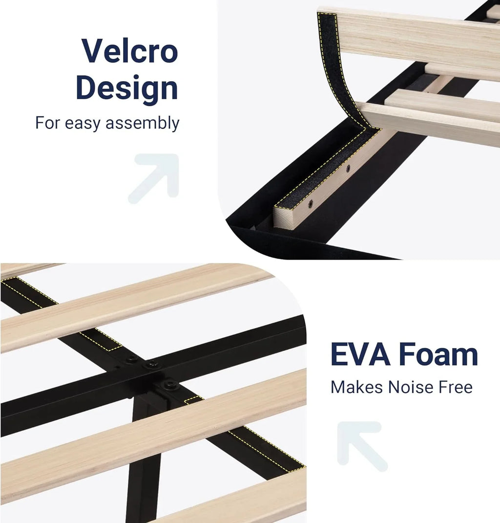 Cadre de lit plateforme Allewie Queen Size avec tête de lit rembourrée en tissu et support à lattes en bois, sommier entièrement rembourré (pas besoin de sommier)