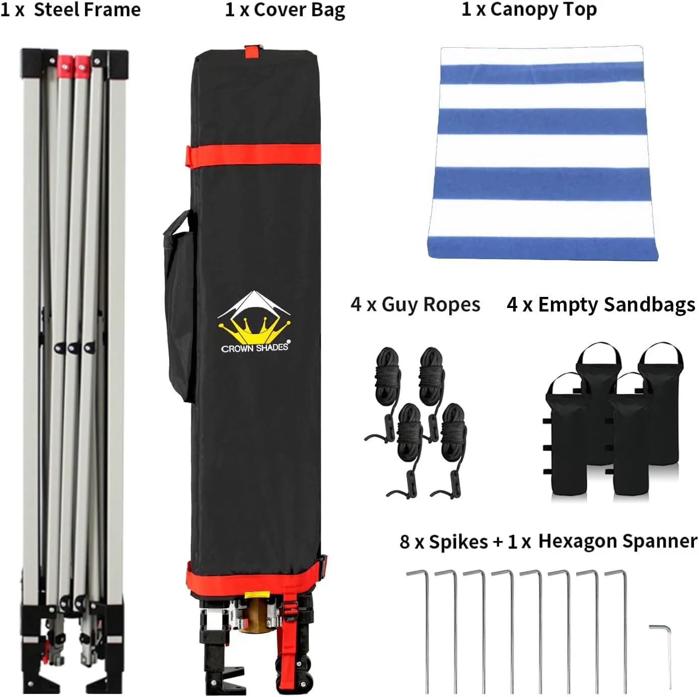Auvent pop-up 10x10 - Installation en un clic - Tente de plage - Parasol extérieur avec dessus argenté, 3 hauteurs et 4 poches à sable