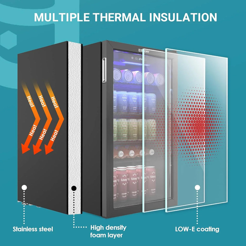 Réfrigérateur à boissons EUHOMY, mini-réfrigérateur 130 canettes avec porte vitrée pour soda, bière ou vin, refroidisseur de boissons pour la maison et le bureau