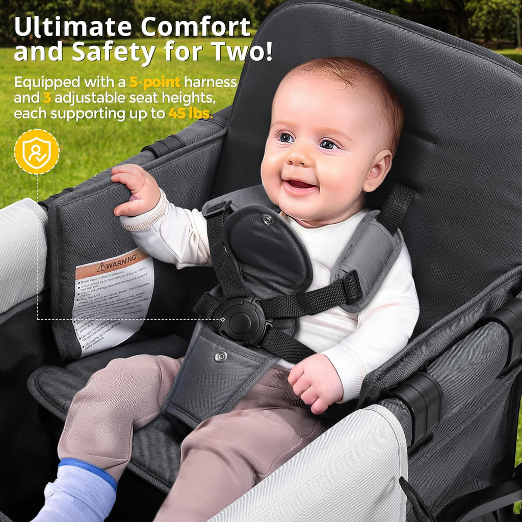 Poussette Wagon pour enfants, Poussette Wagon pour tout-petits 2 places, Poussette tout-terrain pour bébé en plein air