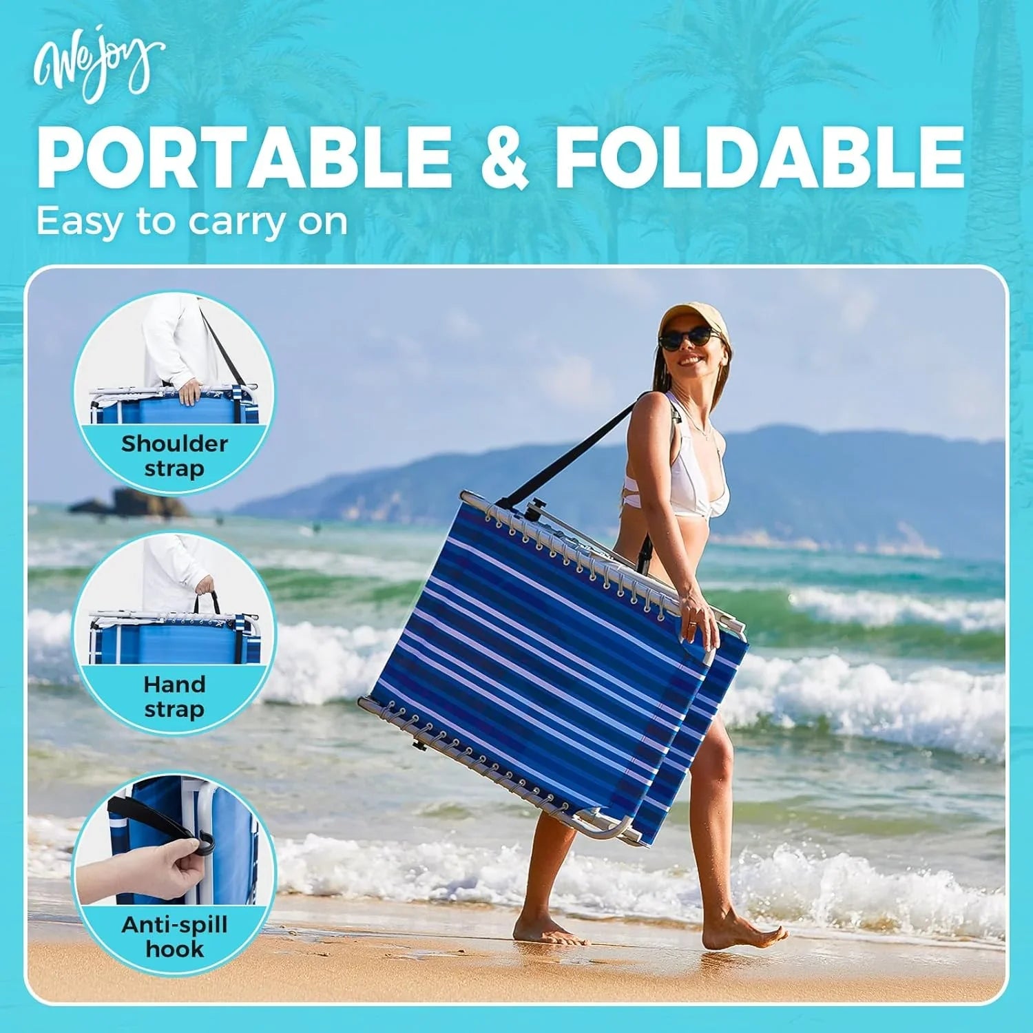 Lot de 2 chaises longues d'extérieur - Chaise longue pliante portable pour patio, piscine, camping, inclinable et réglable sur 5 positions