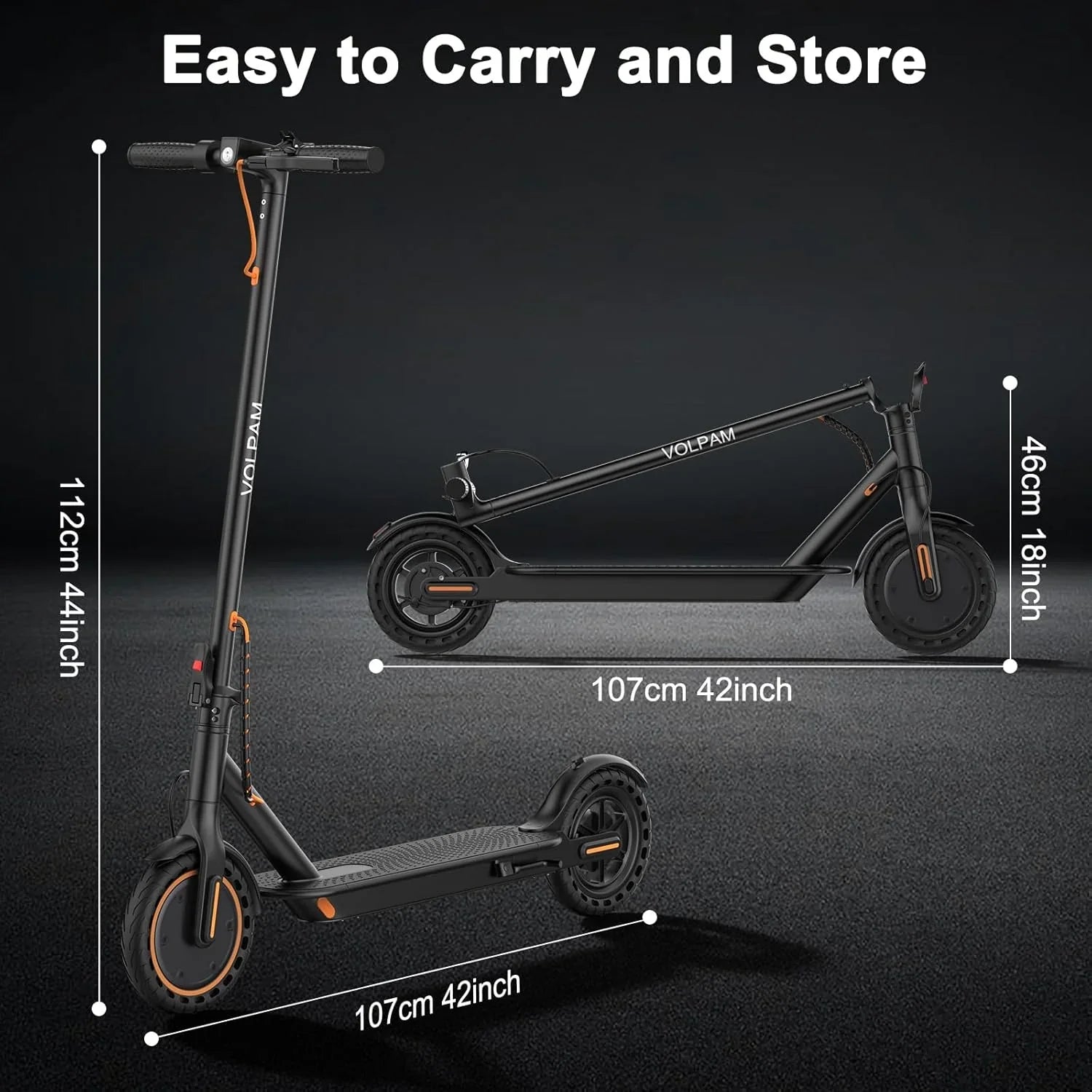 Trottinette électrique Volpam Moteur électrique puissant Pneus pleins Autonomie de 28/21/12 miles
