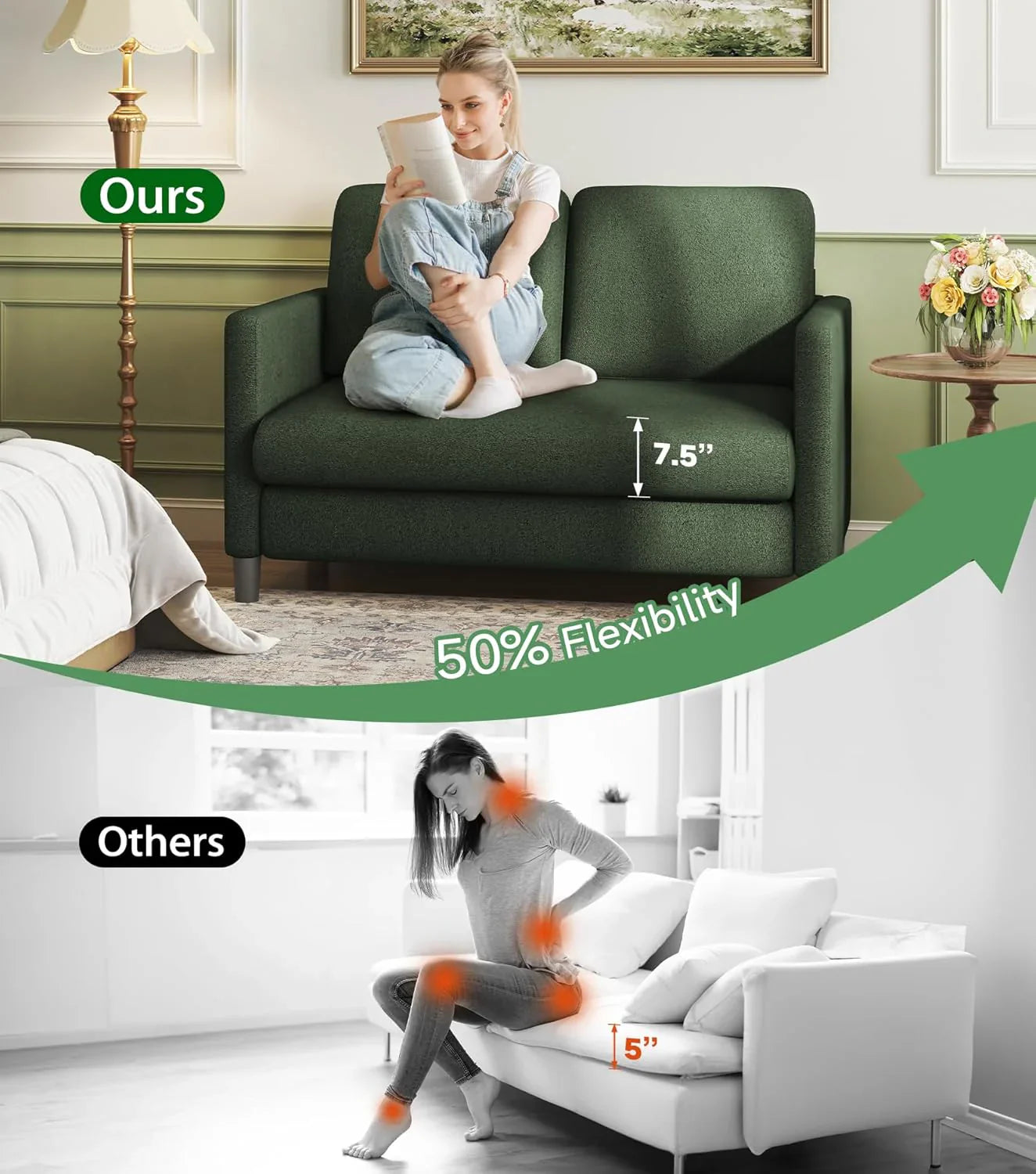 Causeuse de 51 pouces, causeuse confortable en velours côtelé