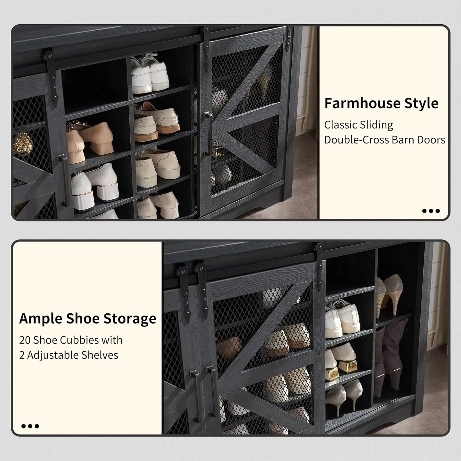 JXQTLINGMU Arbre de foyer de ferme de 59 pouces avec rangement pour chaussures, banc d'entrée, porte-manteau, armoire