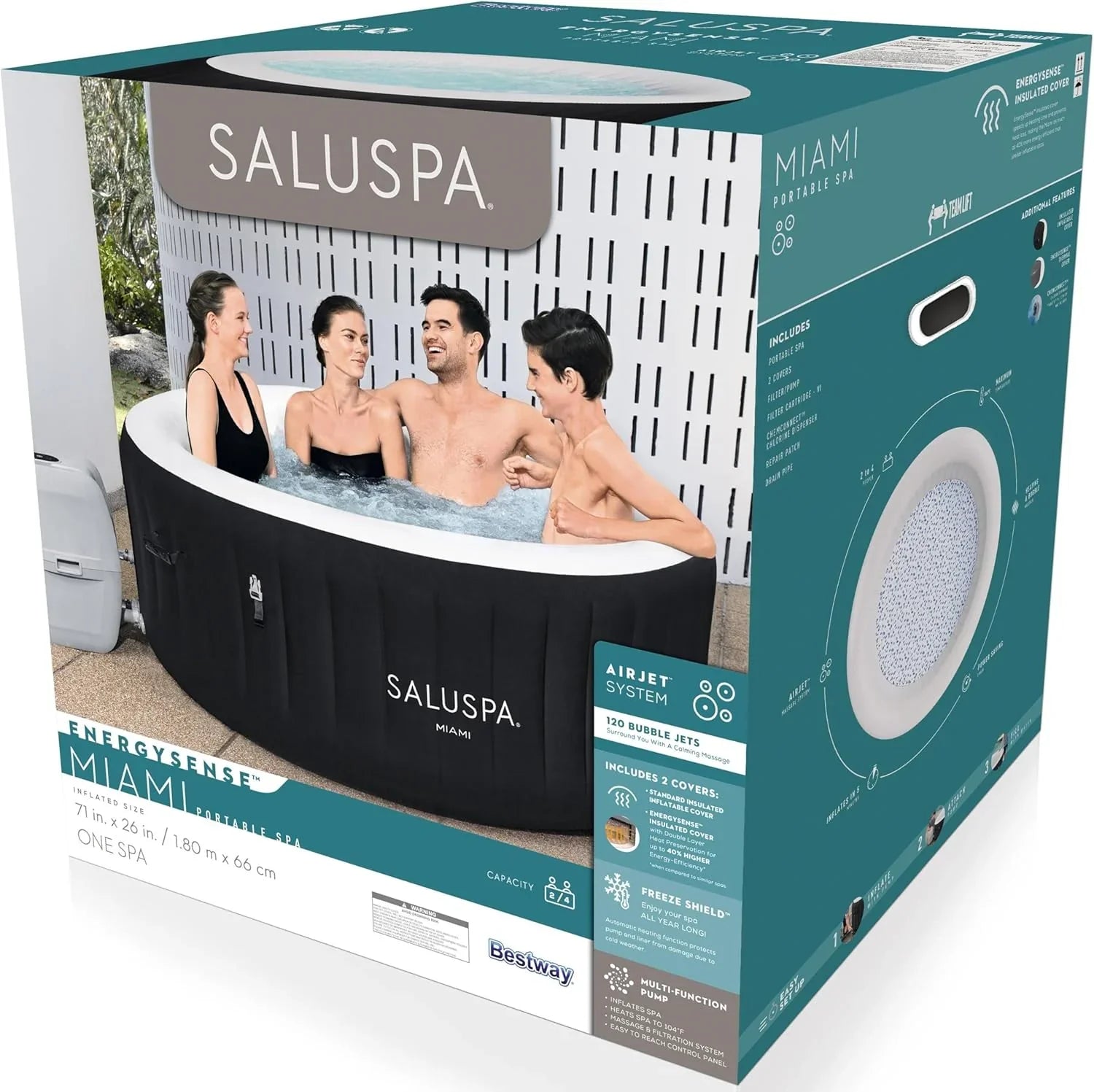 Spa gonflable Bestway SaluSpa Miami EnergySense AirJet (180 x 66 cm) | Spa portable avec 2 housses